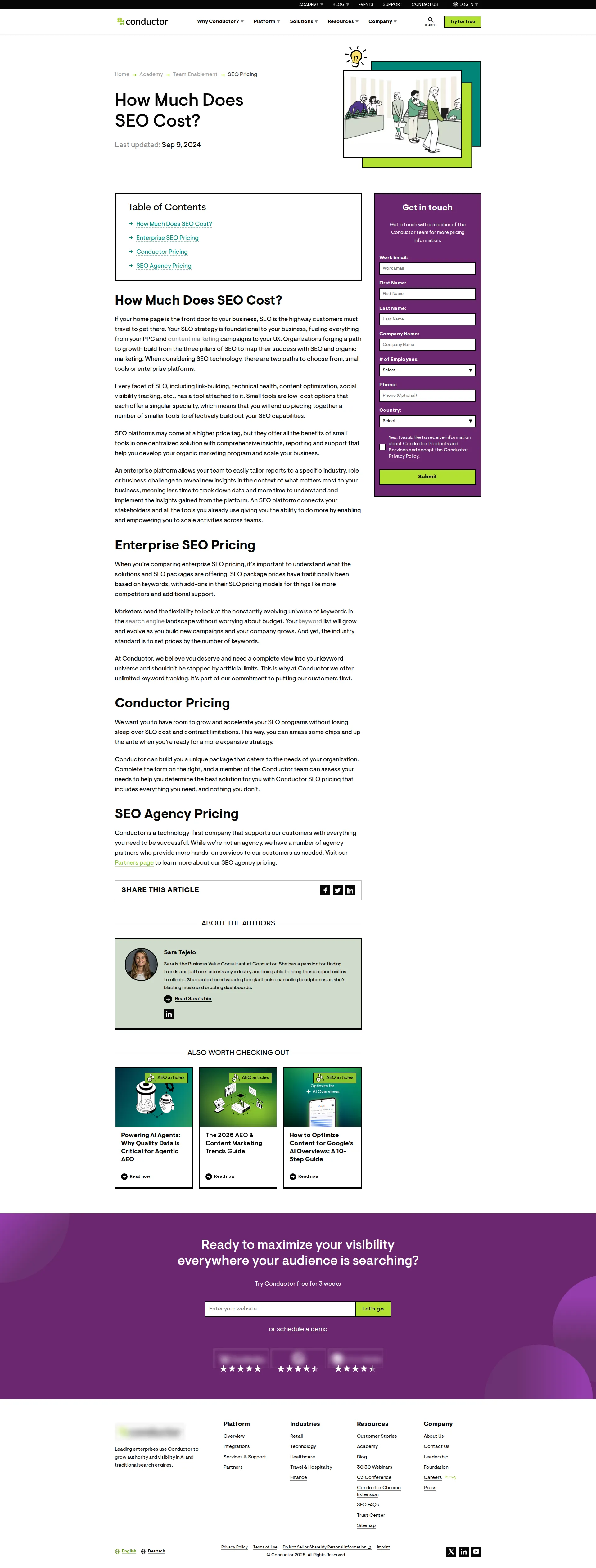 Conductor SEO pricing page screenshot