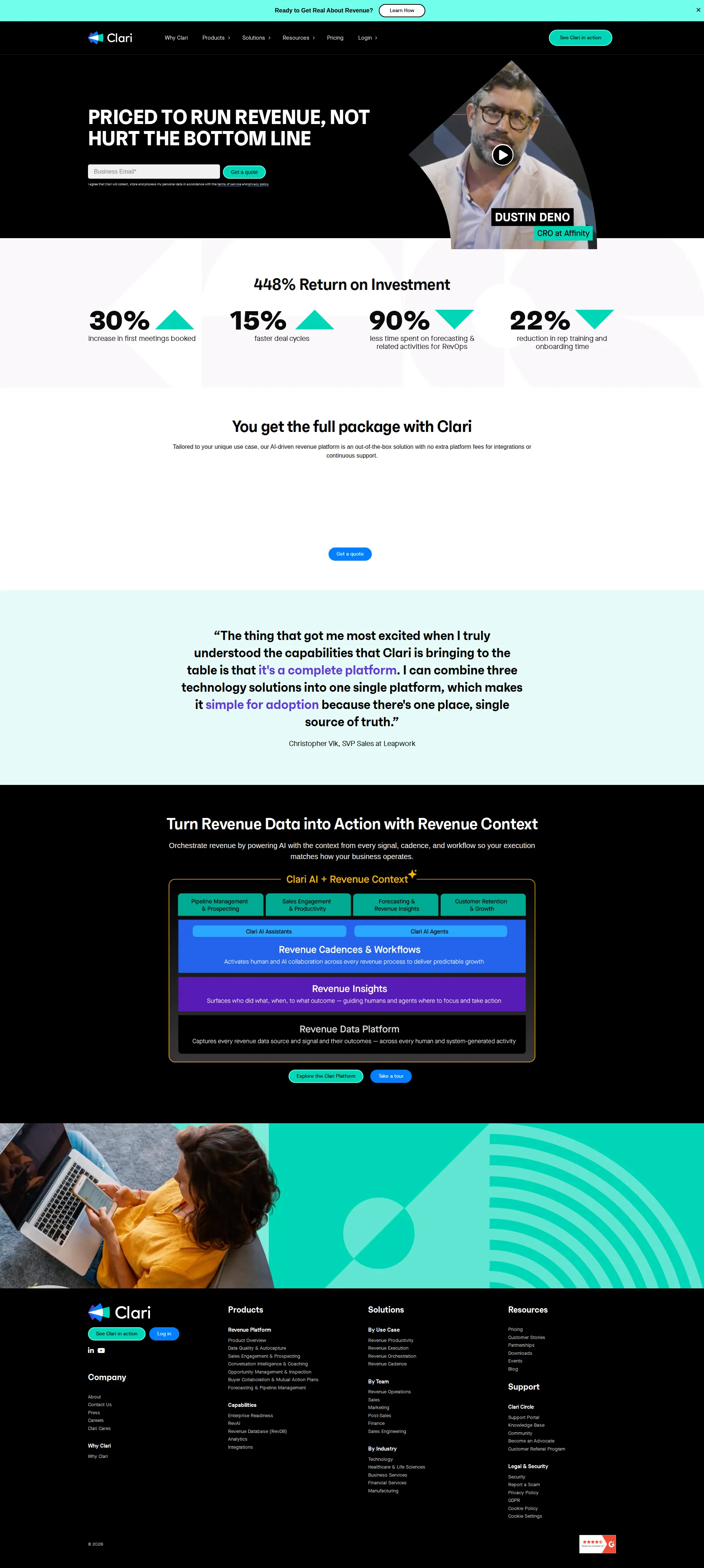 Clari pricing page screenshot