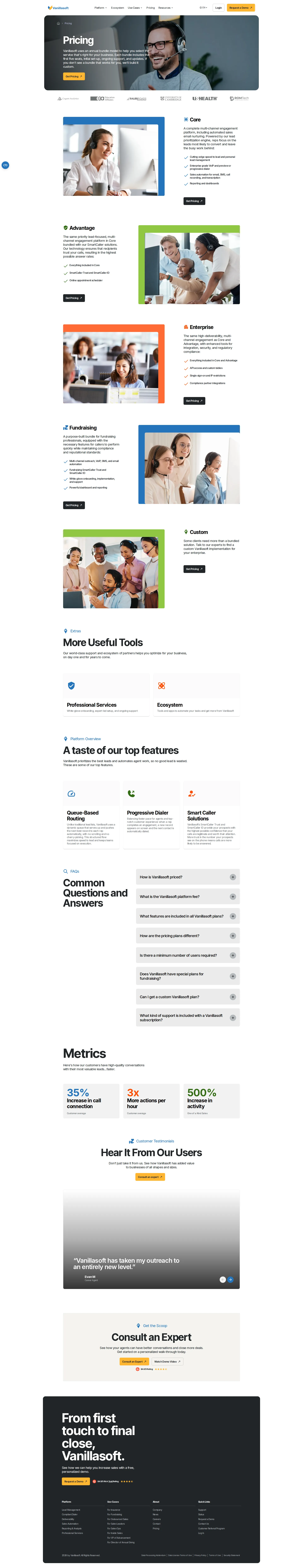 VanillaSoft pricing page screenshot