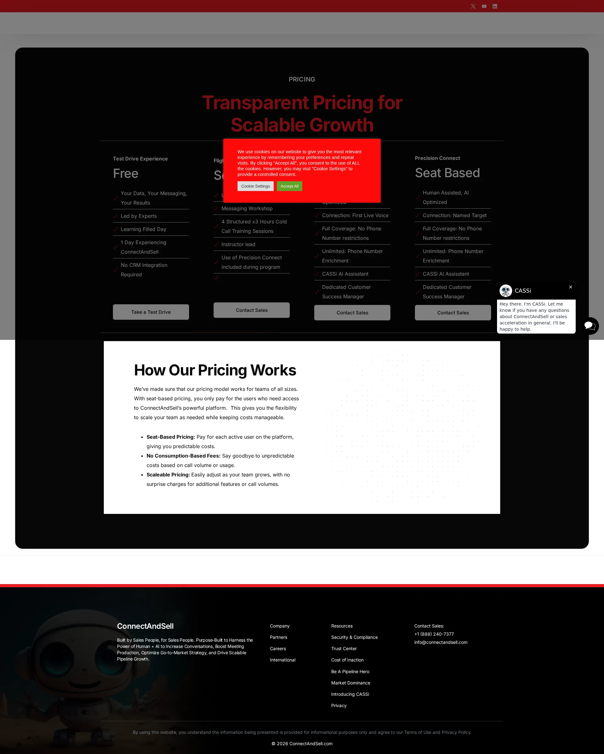 ConnectAndSell pricing page screenshot