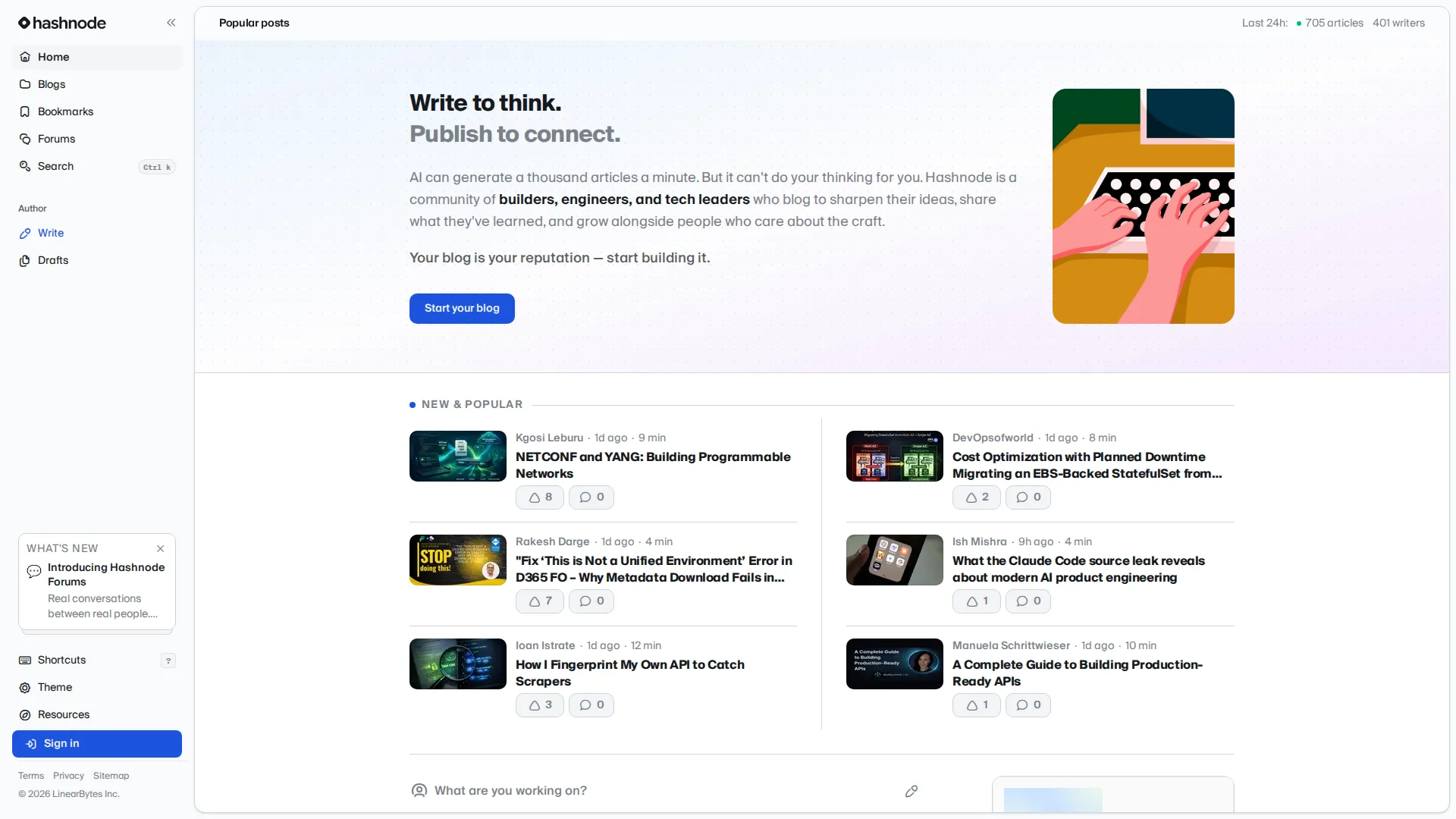 Hashnode pricing page screenshot