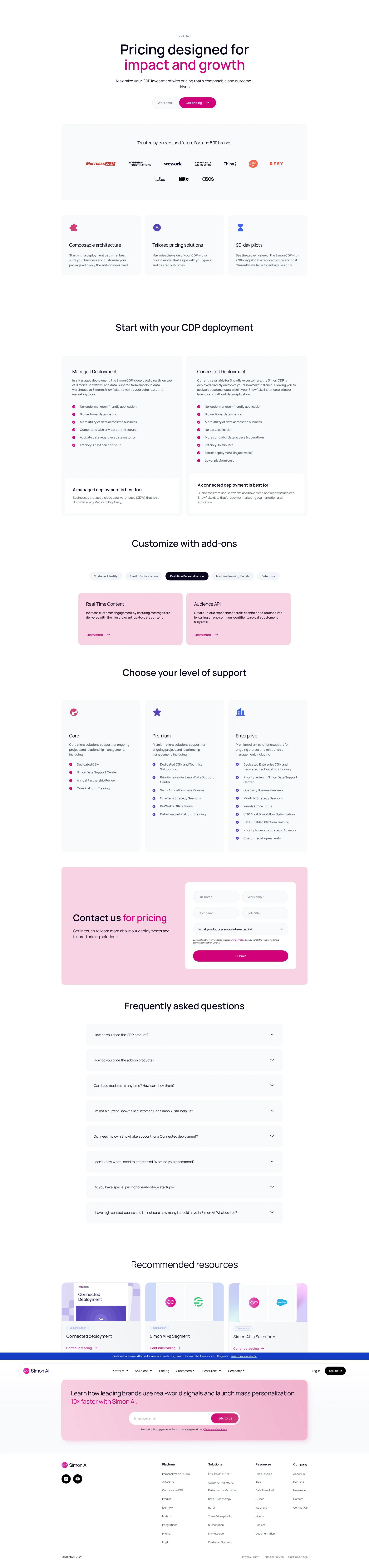 Simon Data pricing page screenshot
