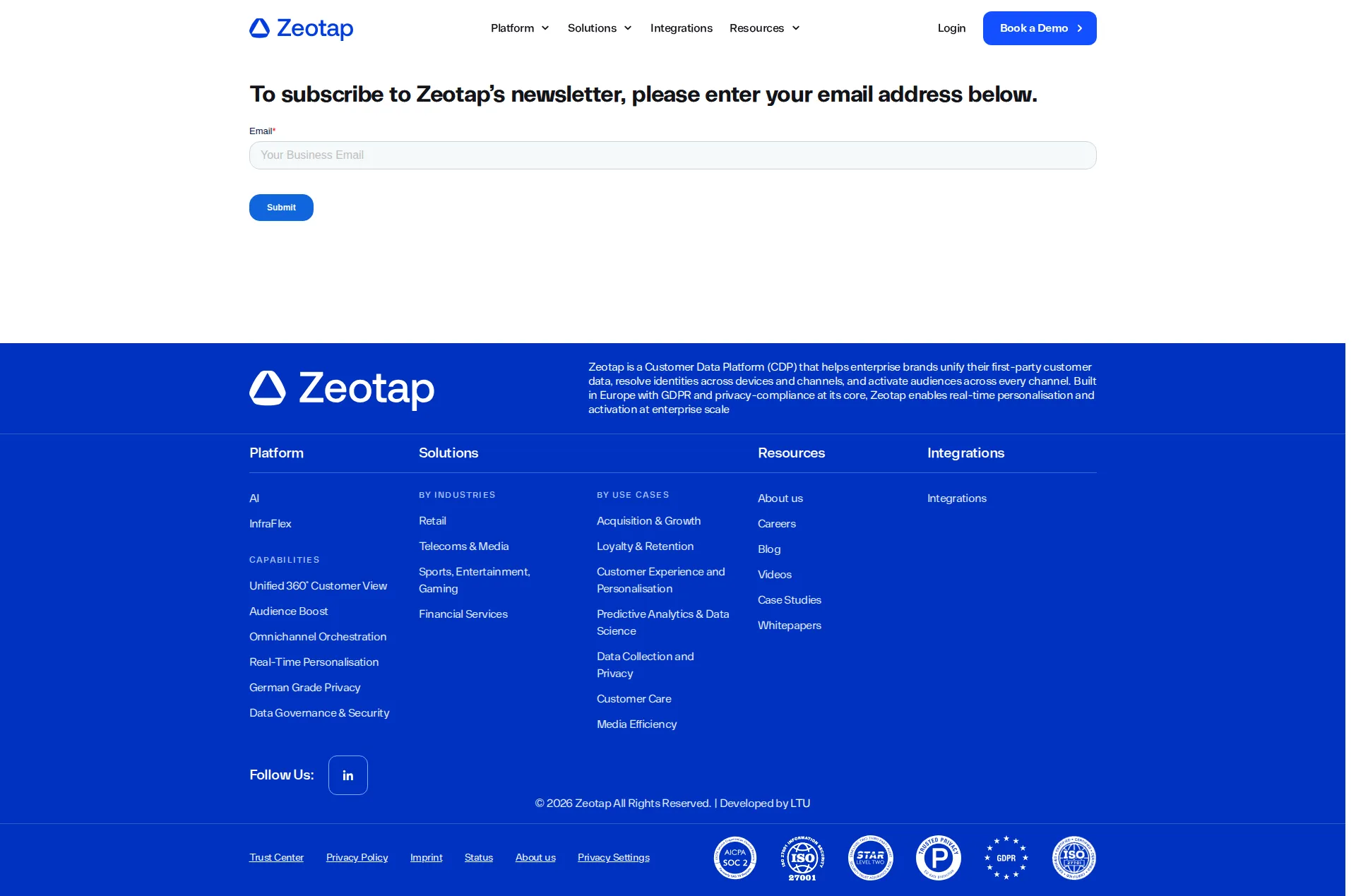 Zeotap pricing page screenshot