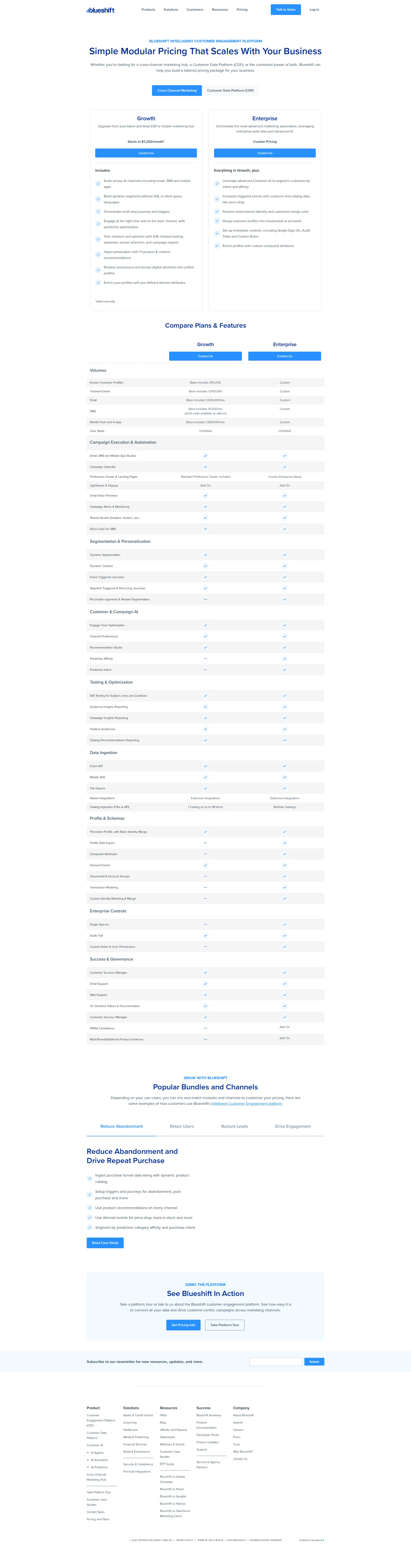 Blueshift pricing page screenshot