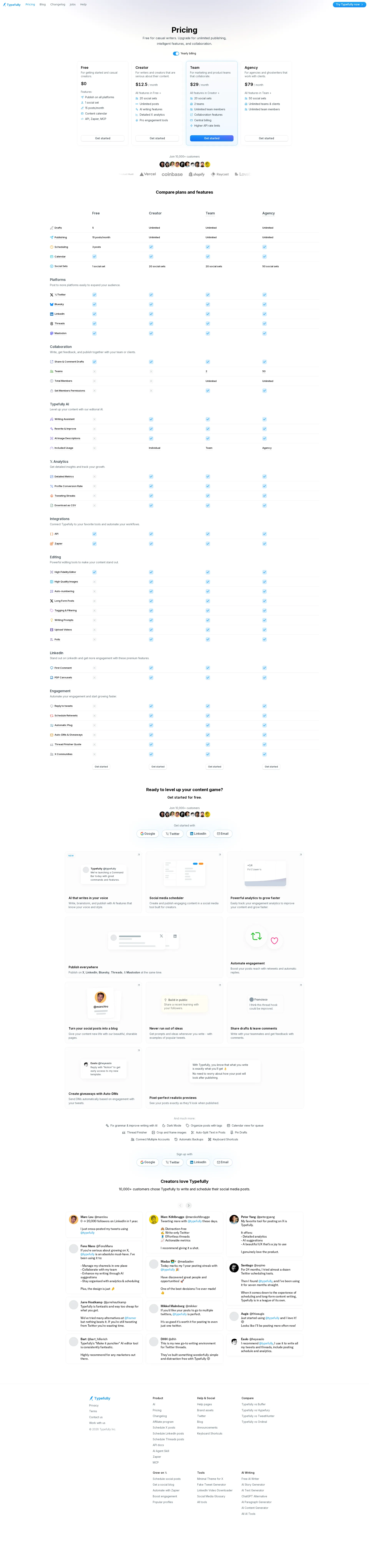 Typefully pricing page screenshot
