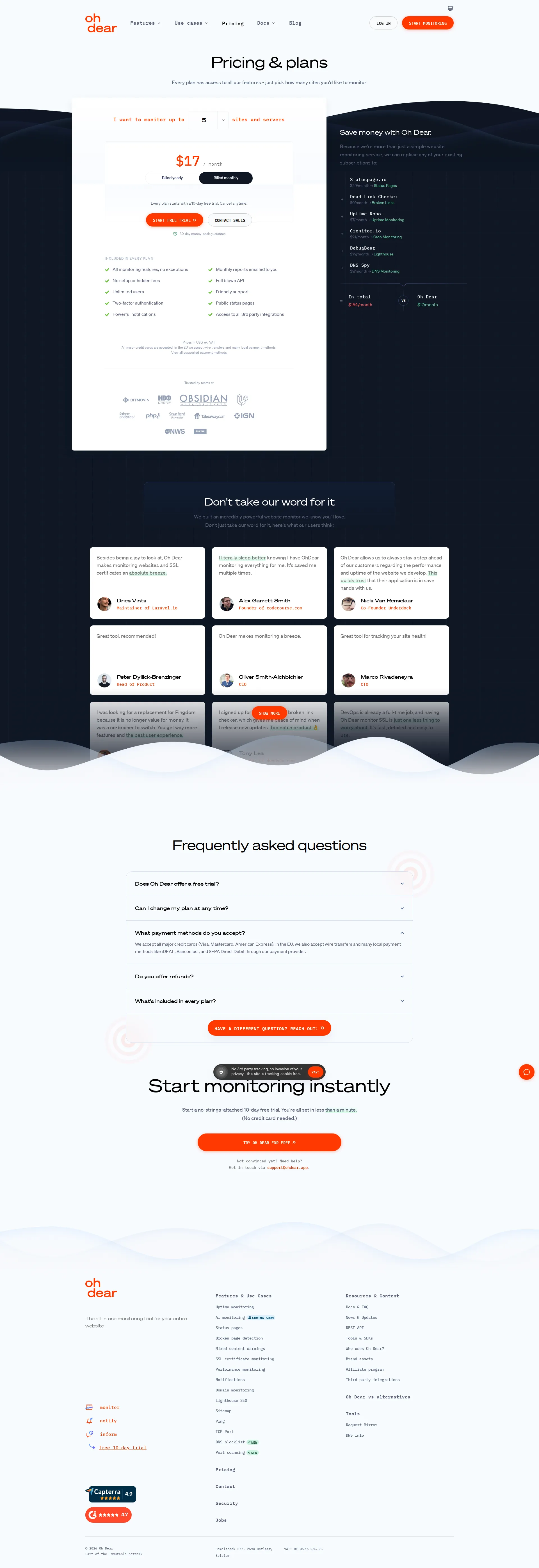 Oh Dear pricing page screenshot