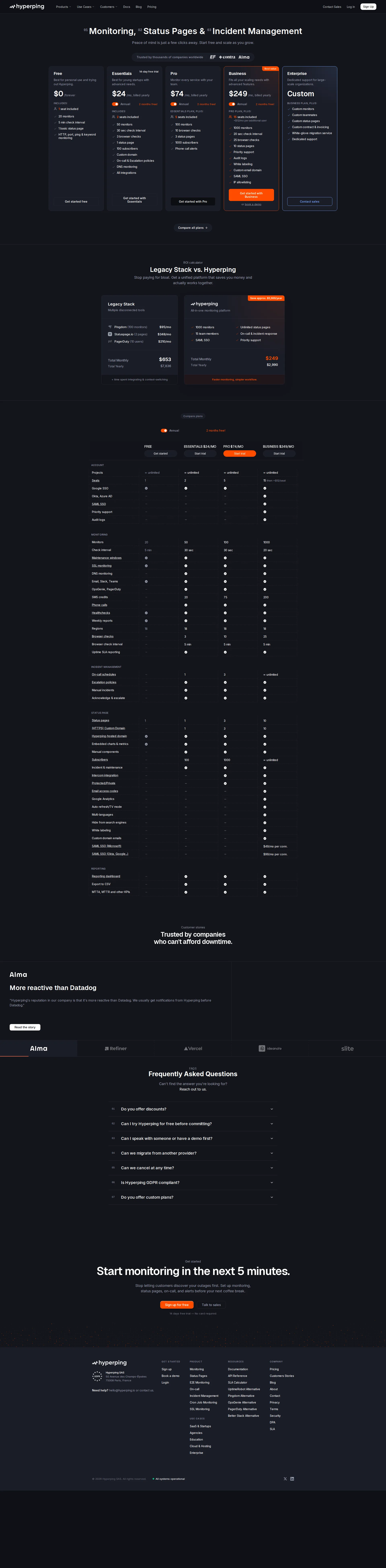 Hyperping pricing page screenshot