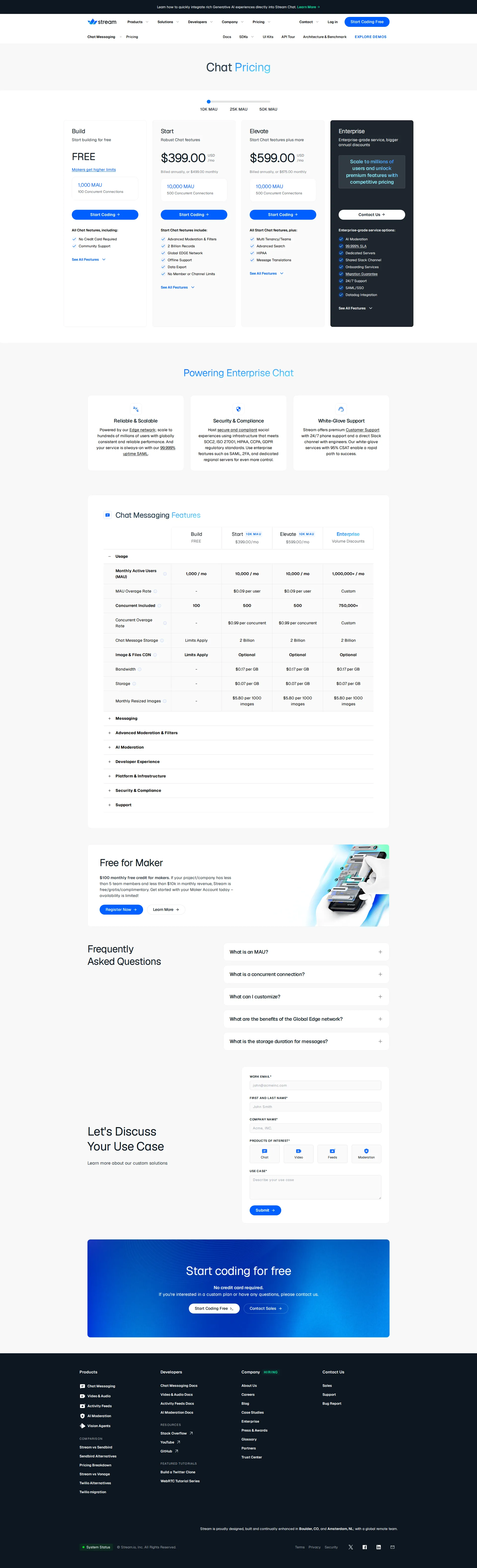 Stream Chat pricing page screenshot