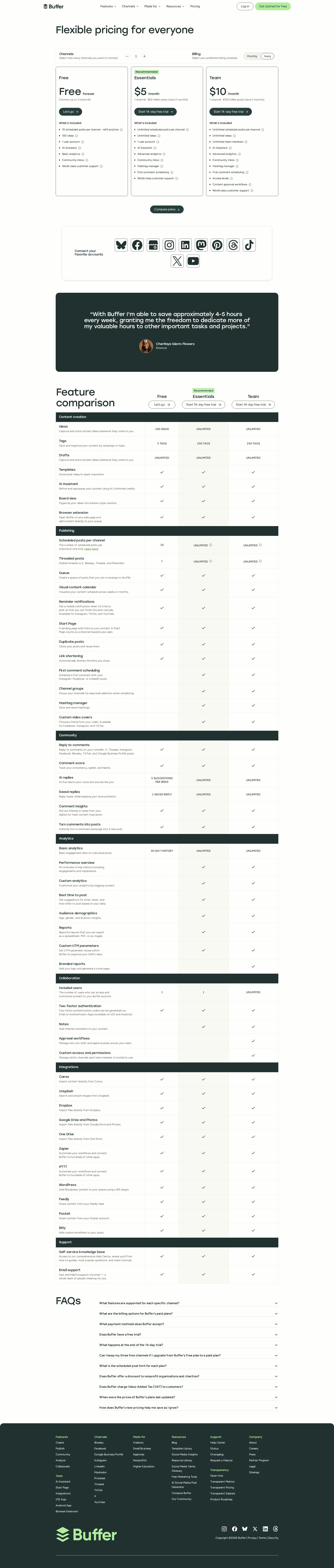 Buffer pricing page screenshot