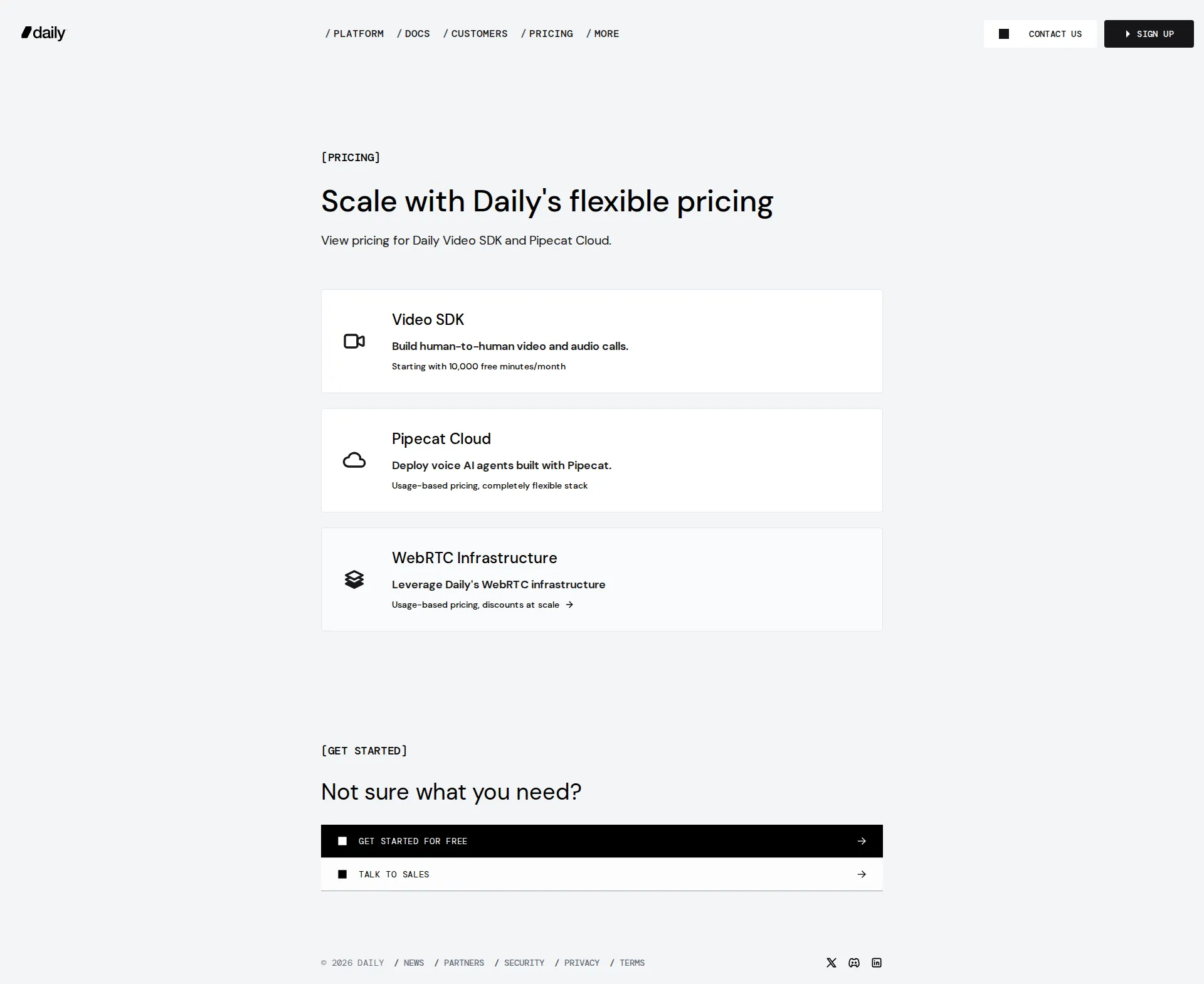 Daily.co pricing page screenshot