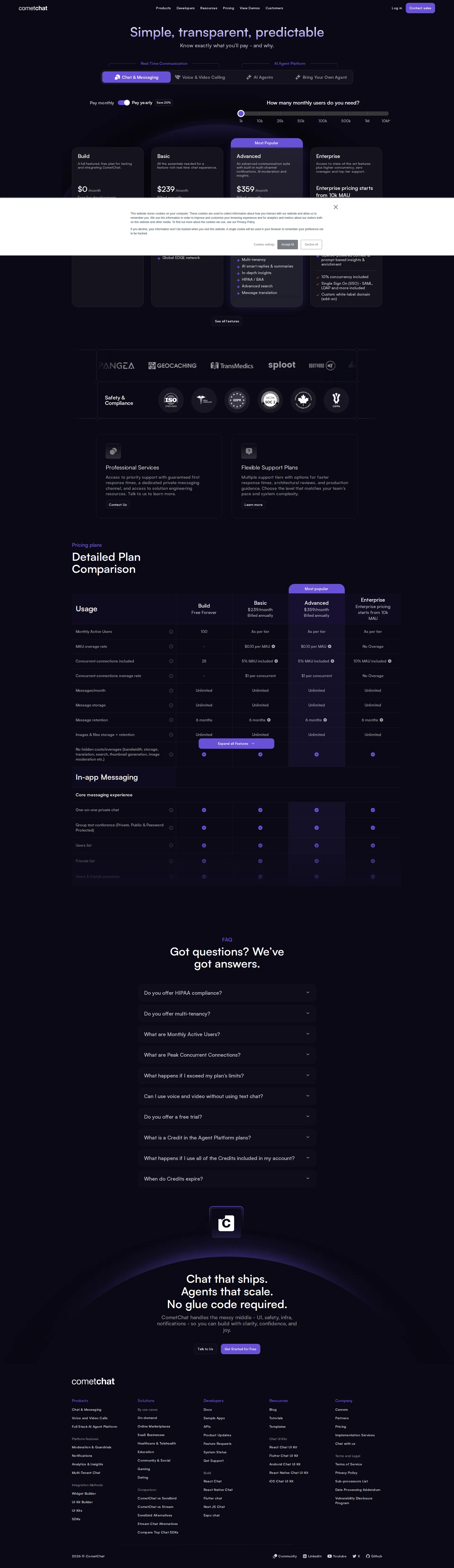 CometChat pricing page screenshot