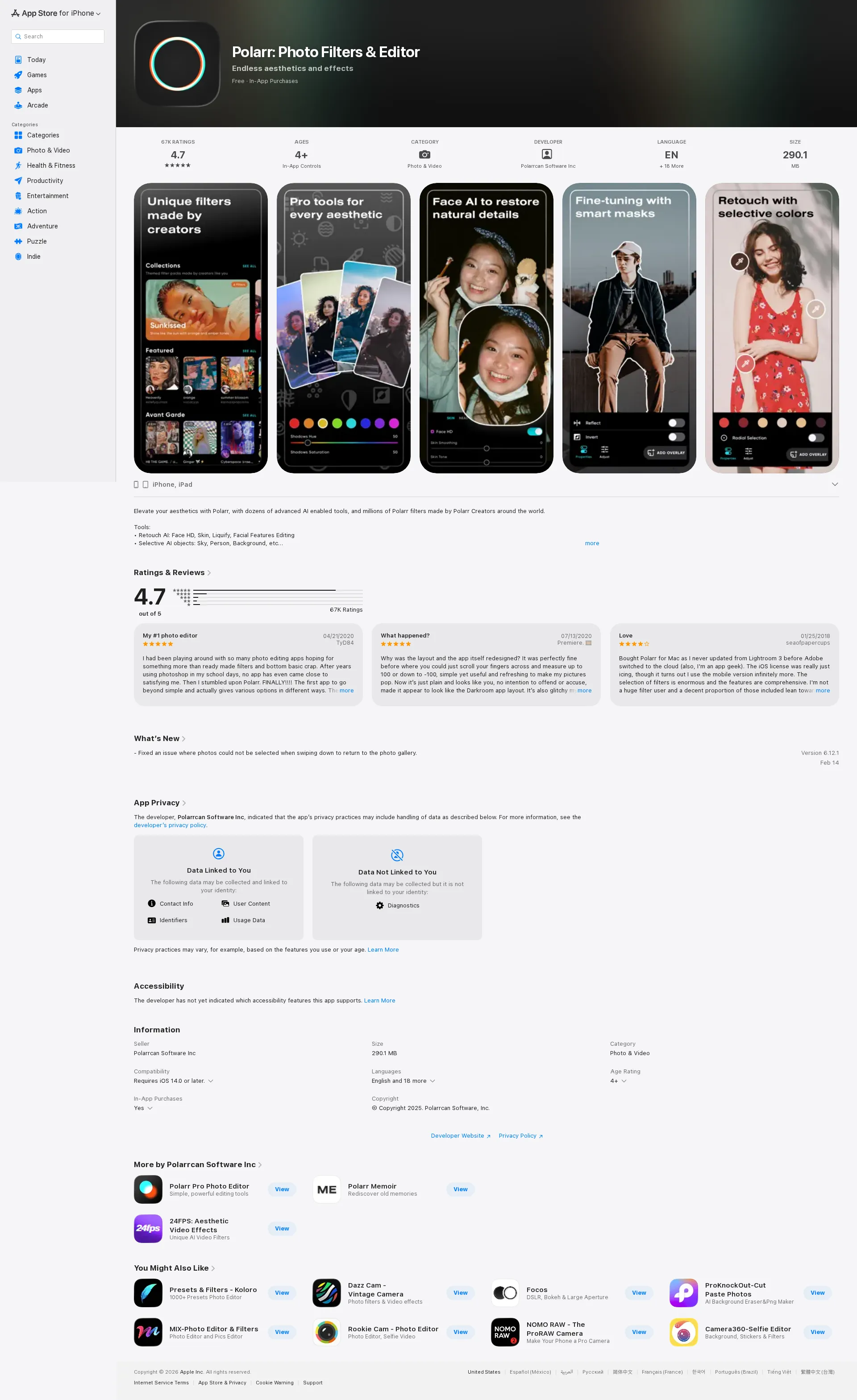 Polarr pricing page screenshot