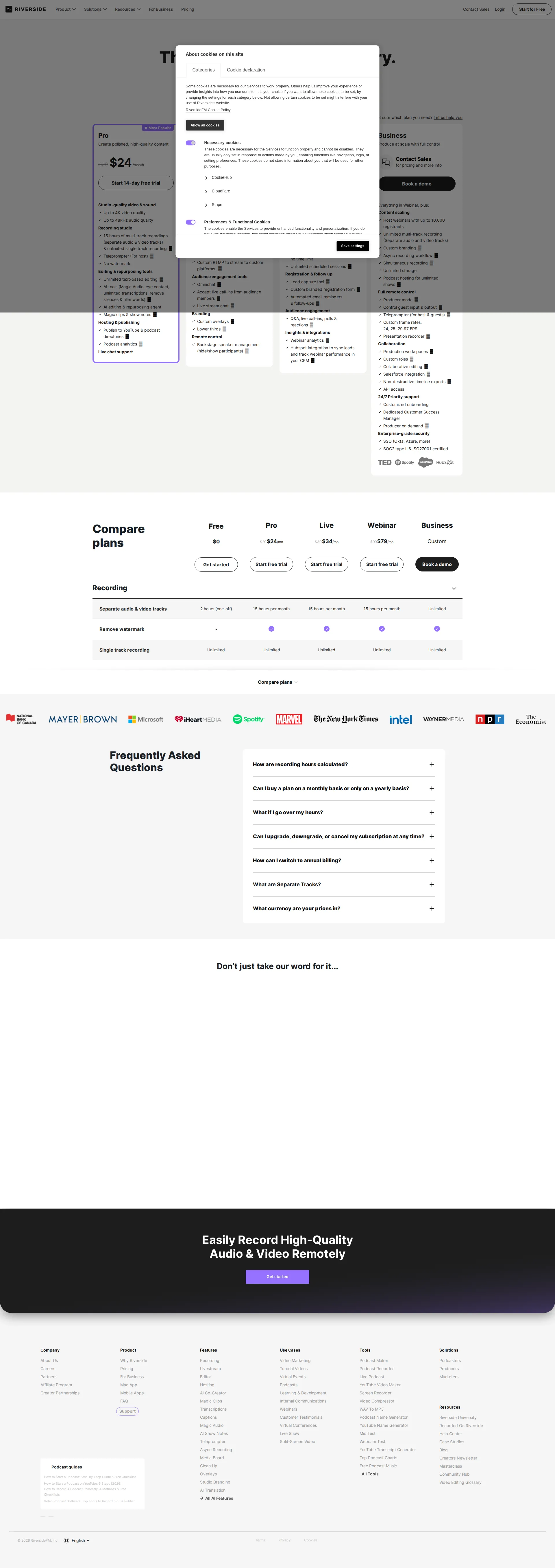 Riverside pricing page screenshot