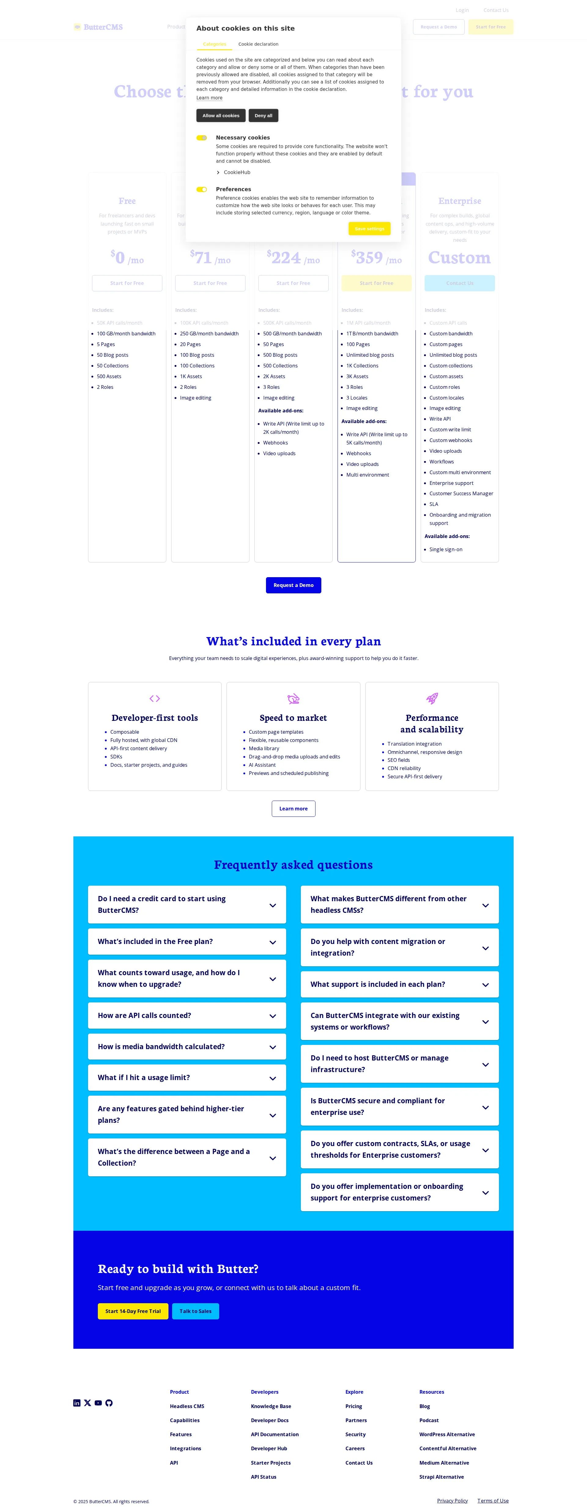 Butter CMS pricing page screenshot
