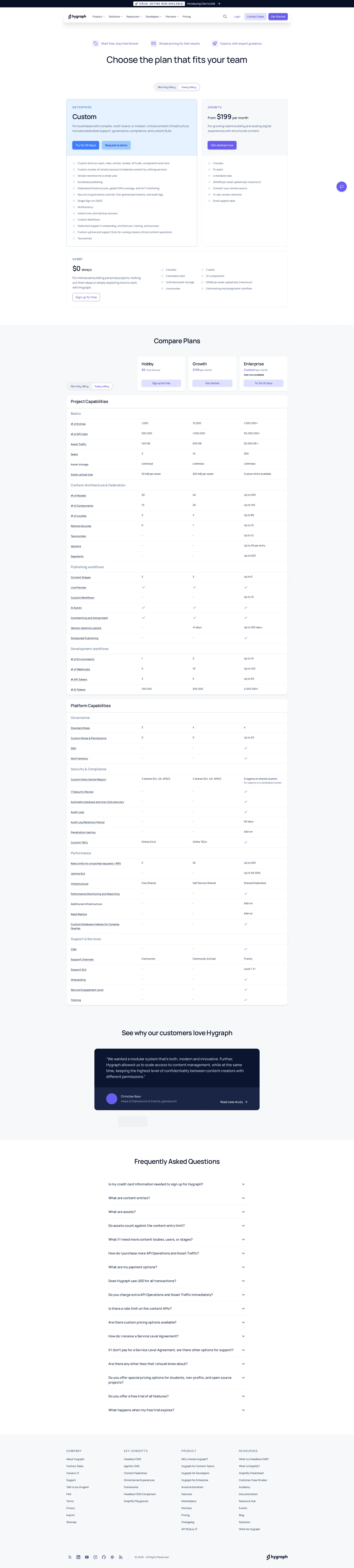 Hygraph pricing page screenshot