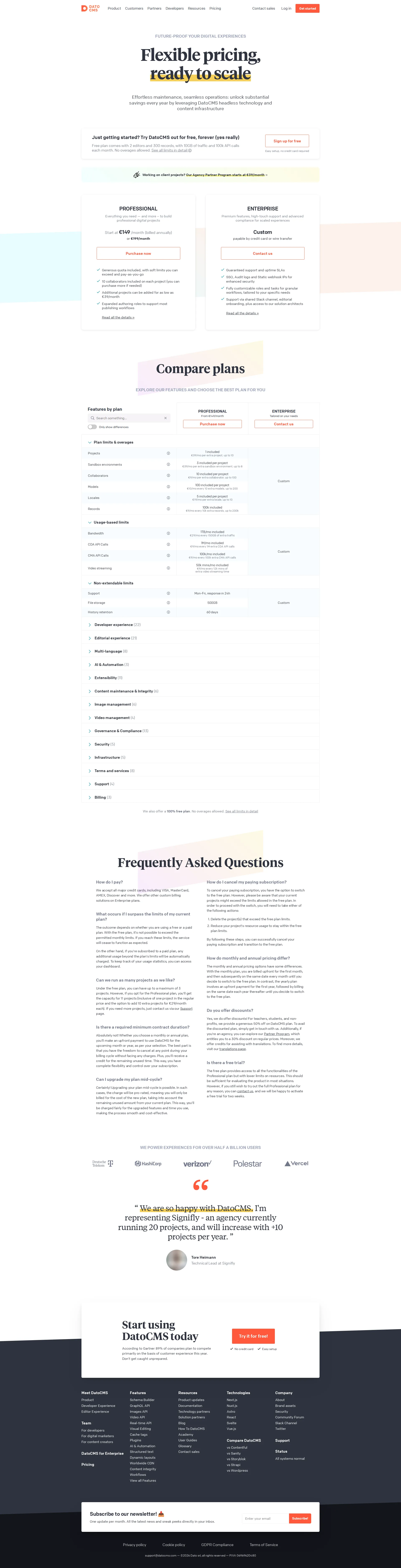 DatoCMS pricing page screenshot