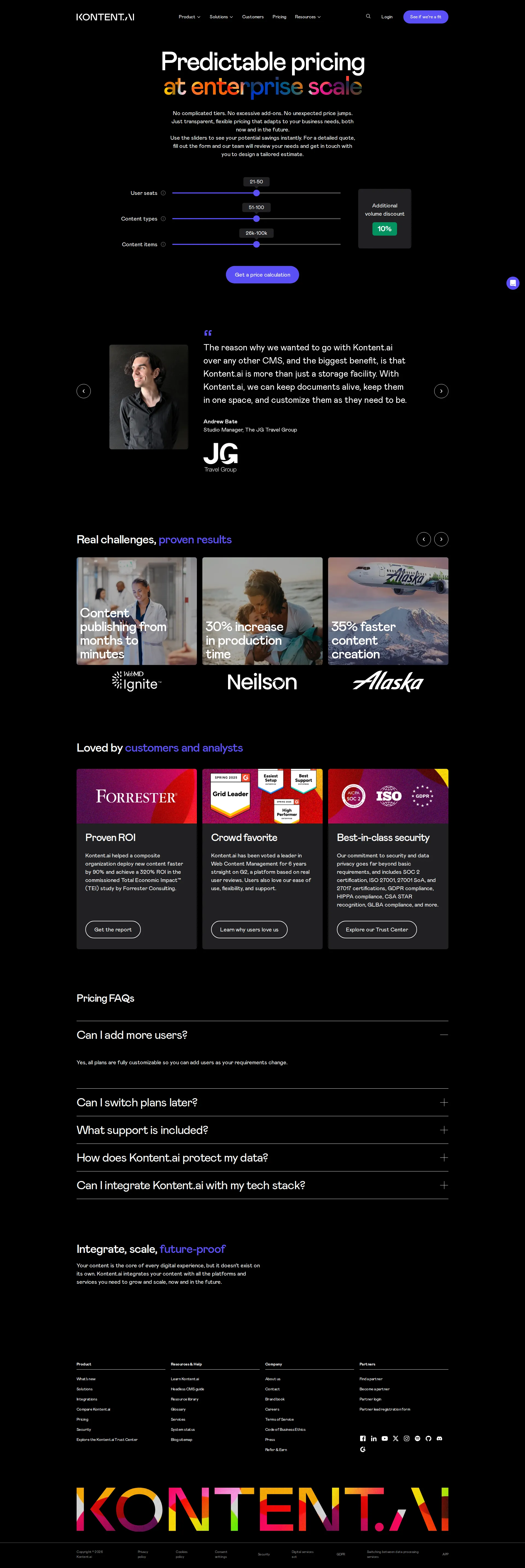 Kontent.ai pricing page screenshot