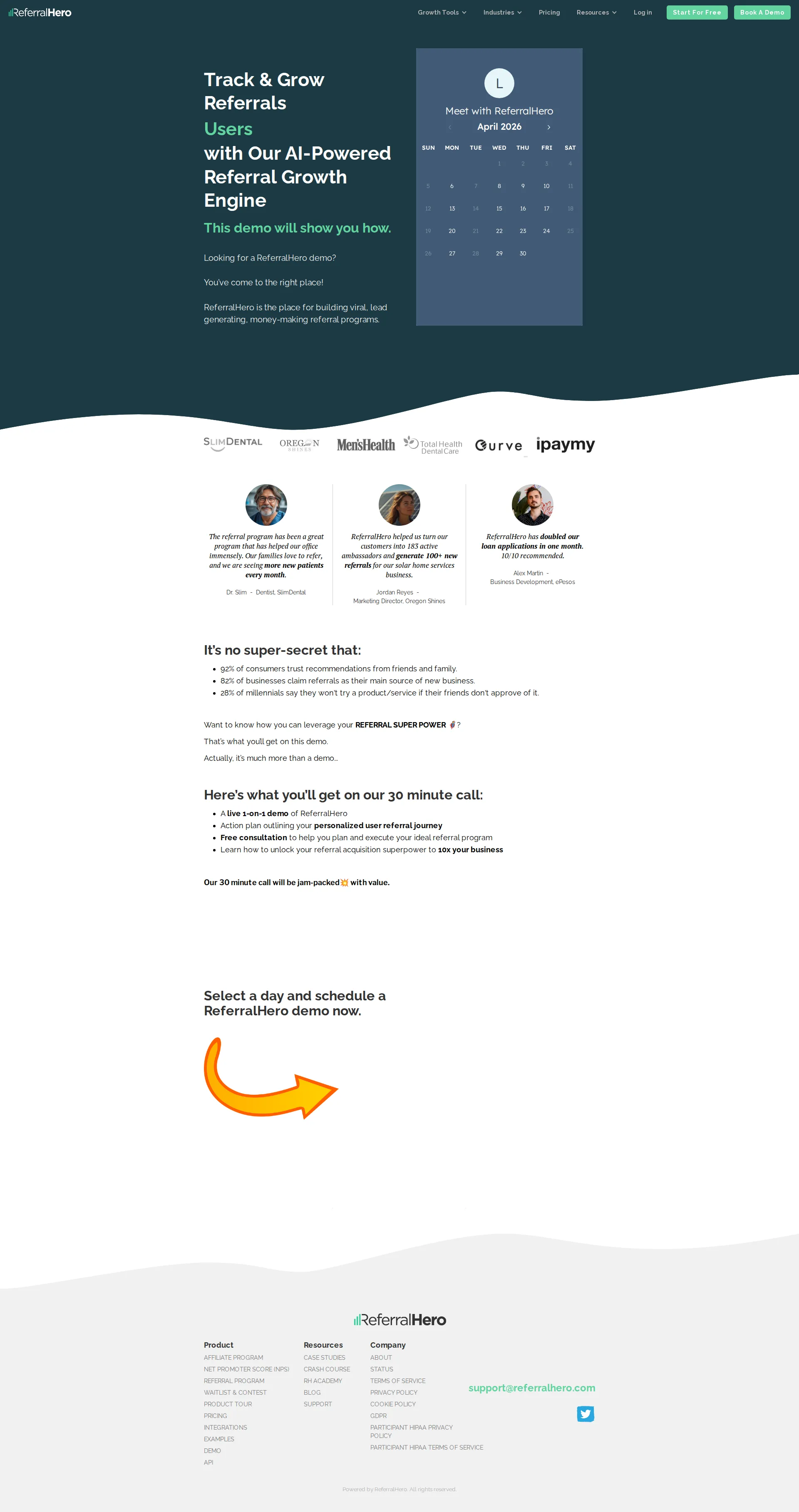 ReferralHero pricing page screenshot