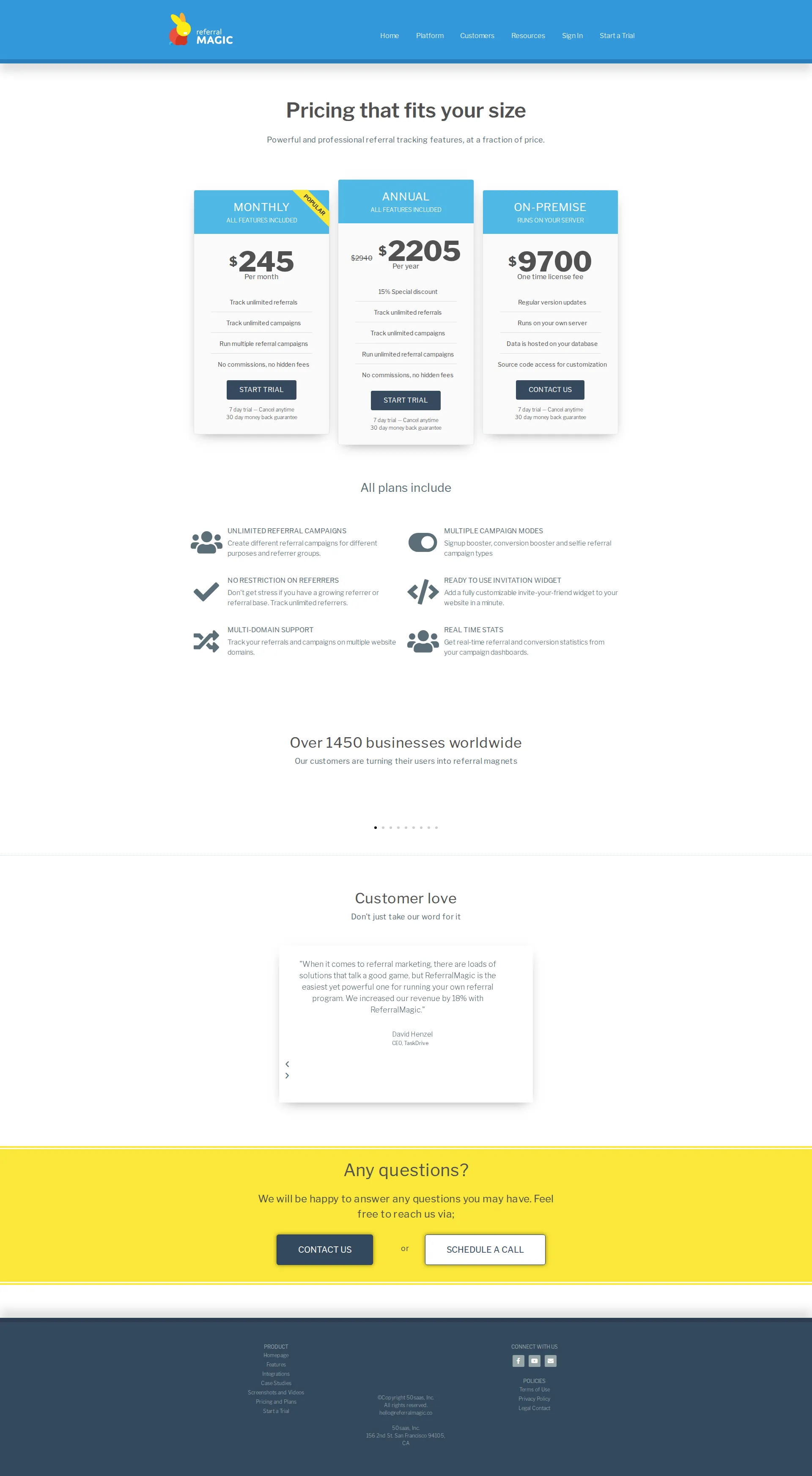 ReferralMagic pricing page screenshot