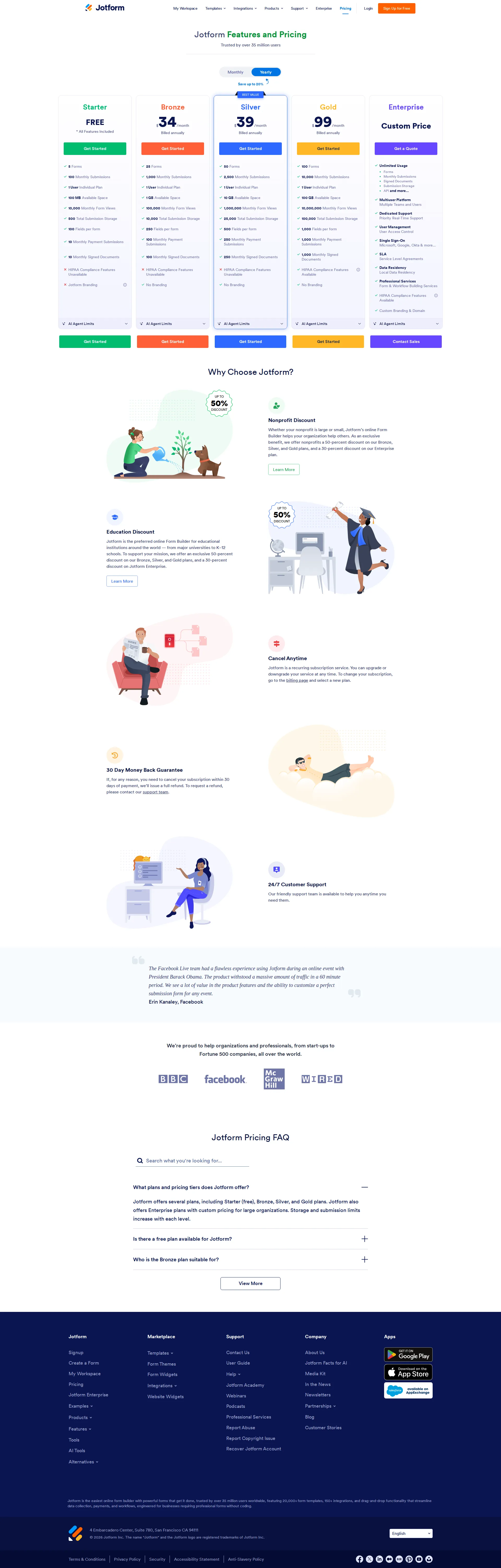 JotForm pricing page screenshot