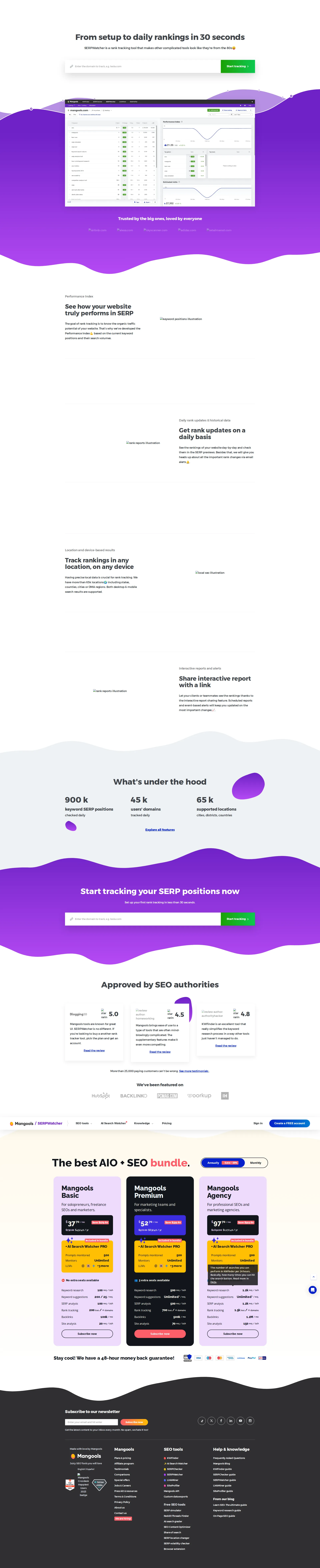 SERPWatcher pricing page screenshot