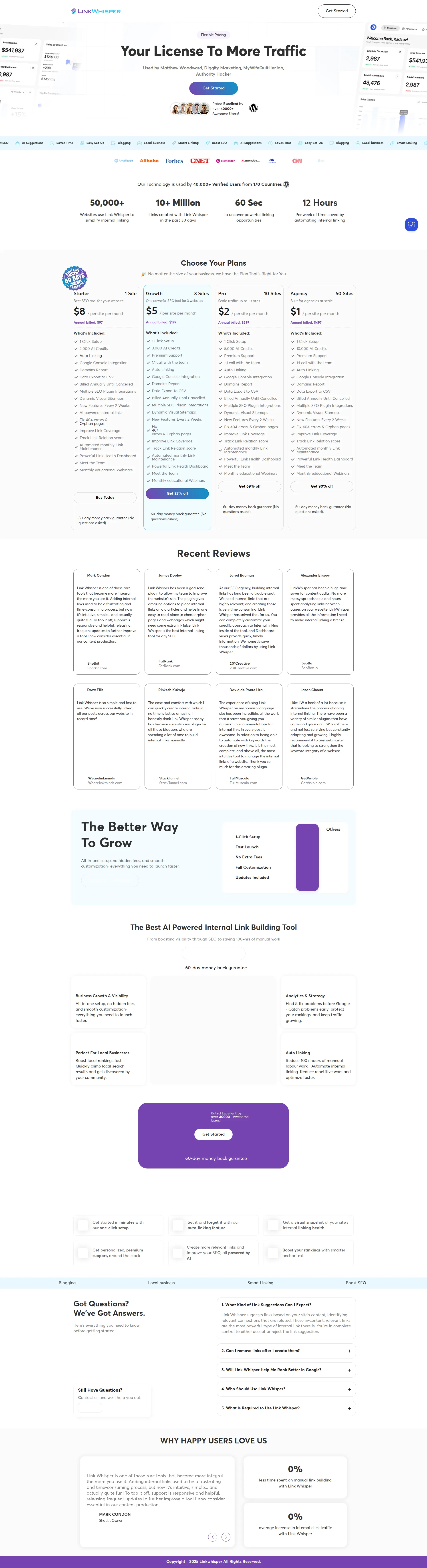 LinkWhisper pricing page screenshot