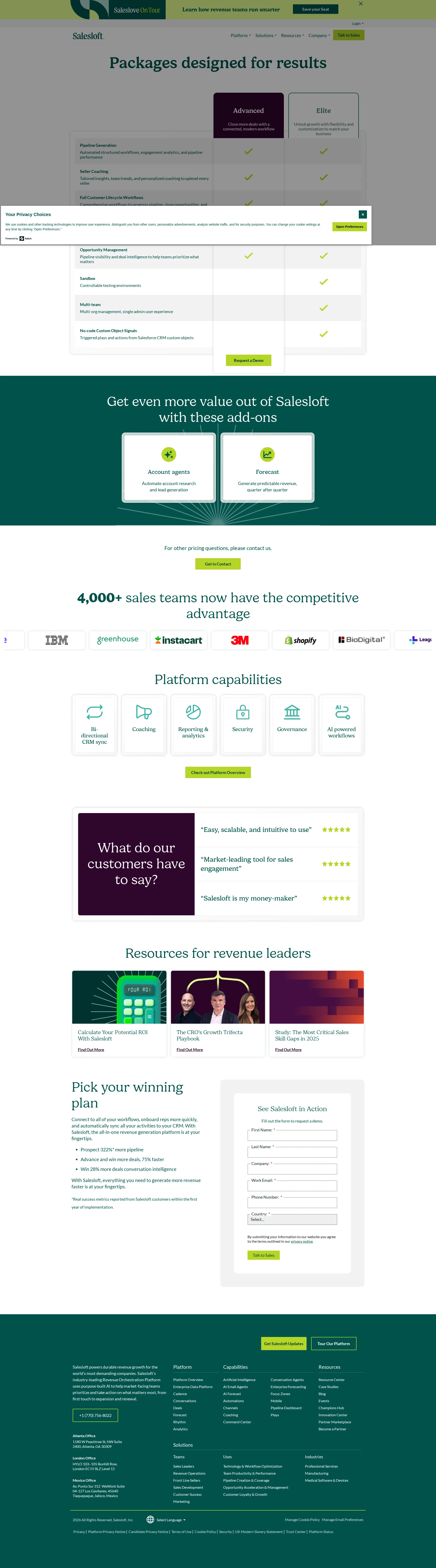 SalesLoft Pro pricing page screenshot