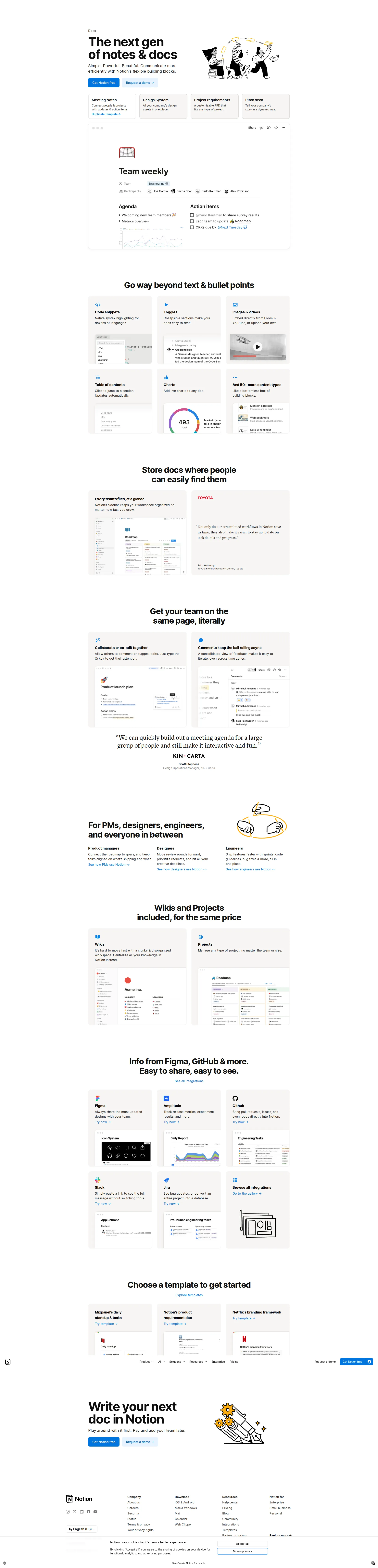 Notion Docs pricing page screenshot