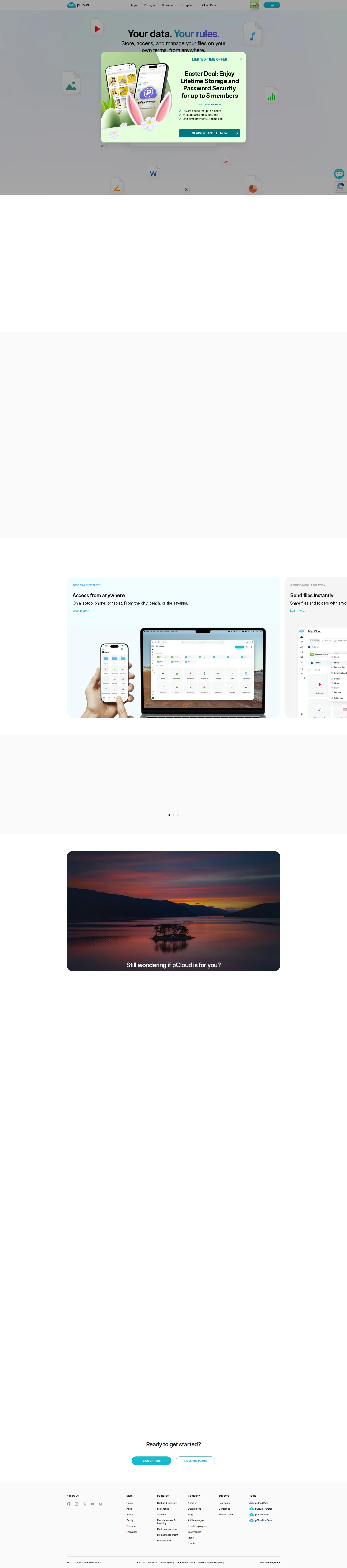 pCloud pricing page screenshot