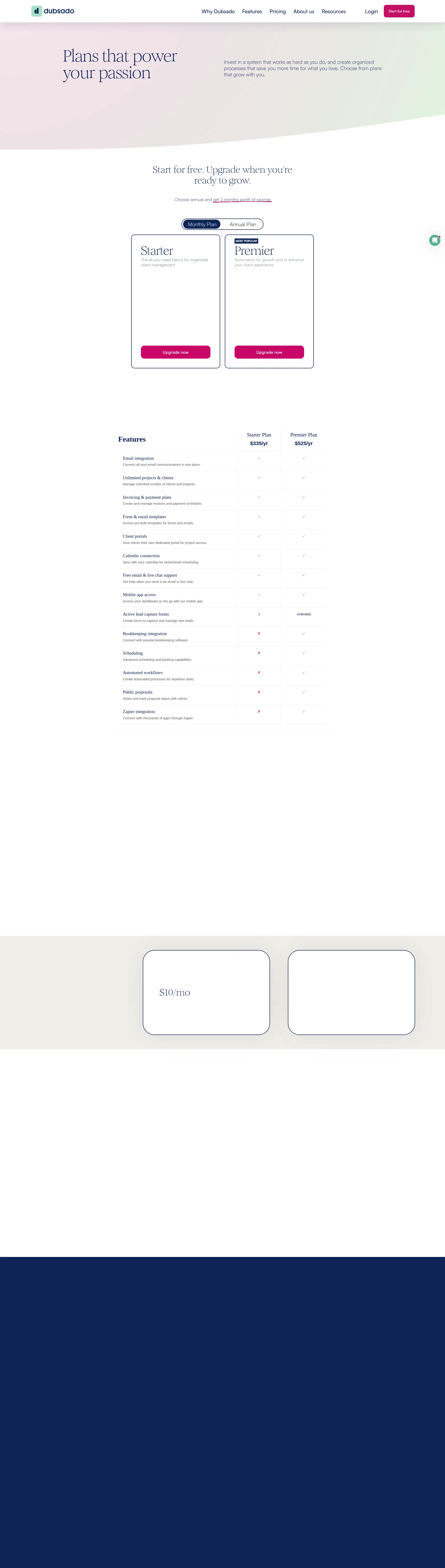 Dubsado pricing page screenshot