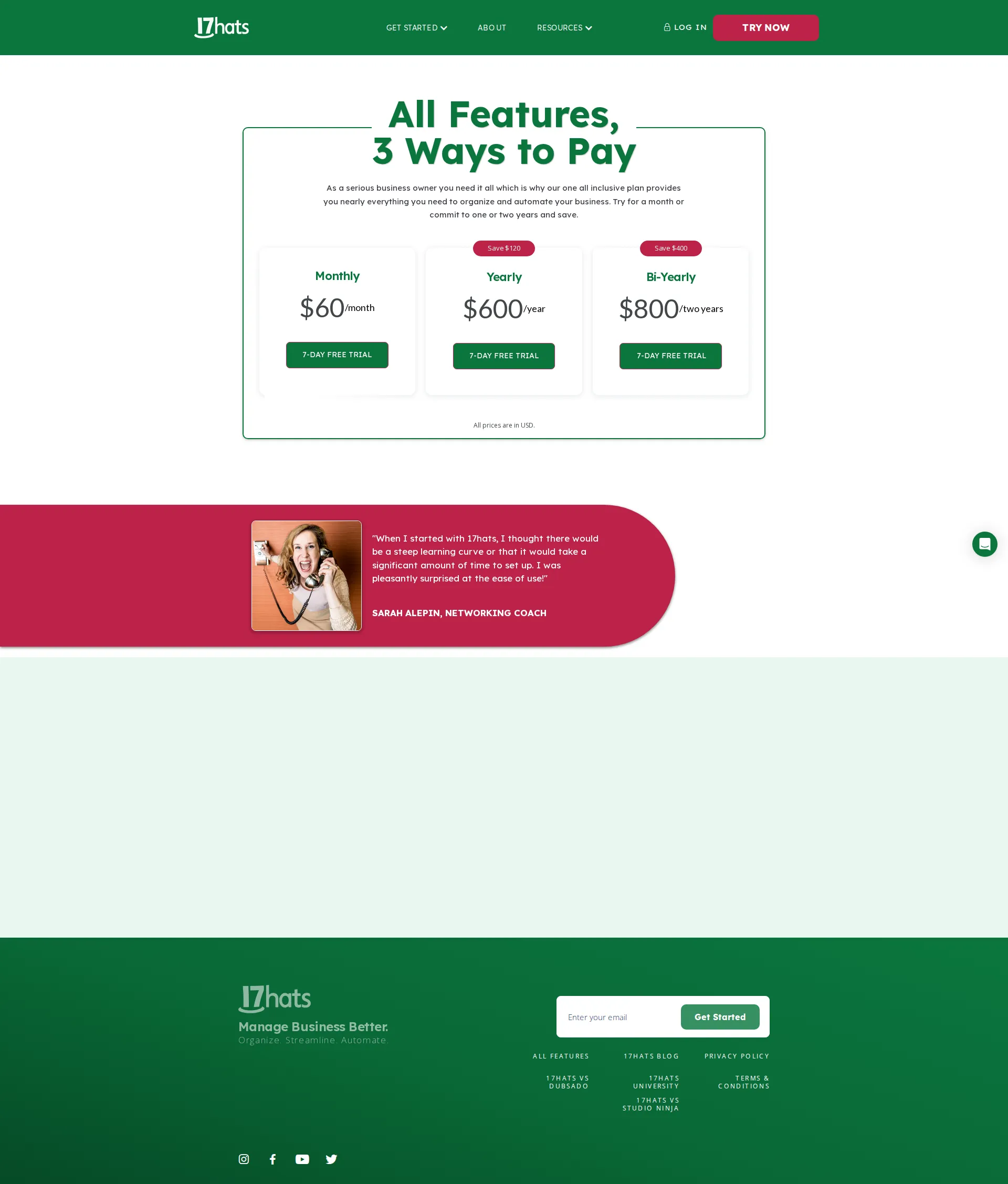 17hats pricing page screenshot