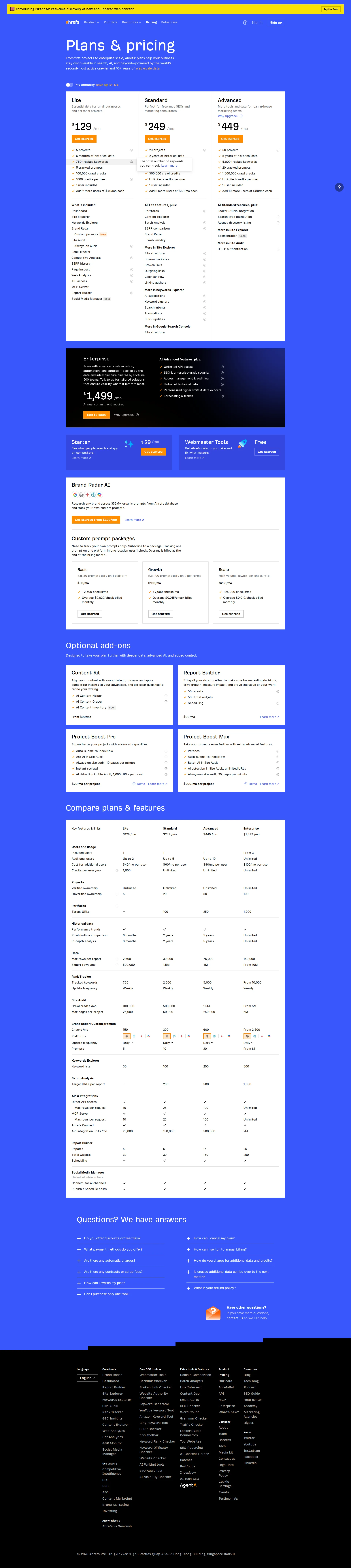 Ahrefs pricing page screenshot