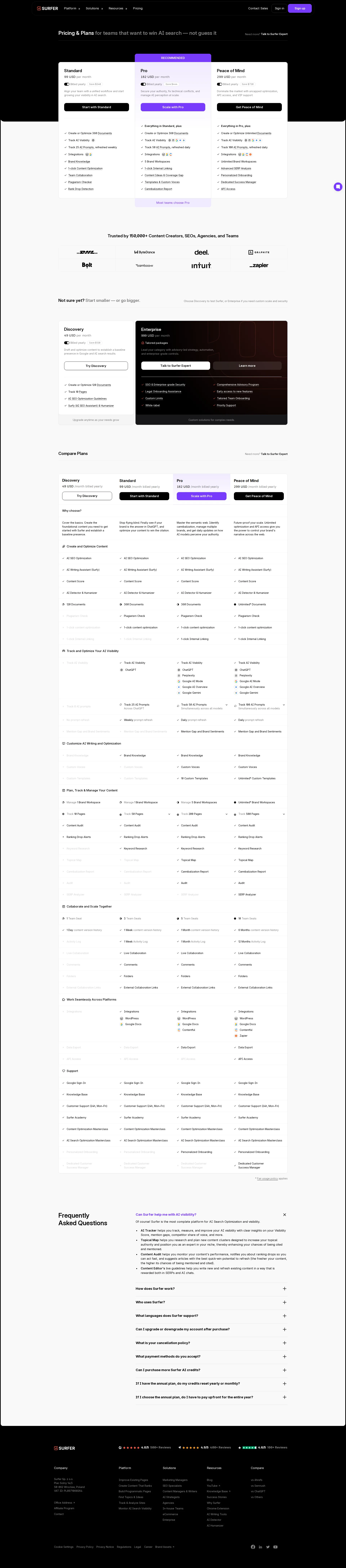 Surfer SEO pricing page screenshot