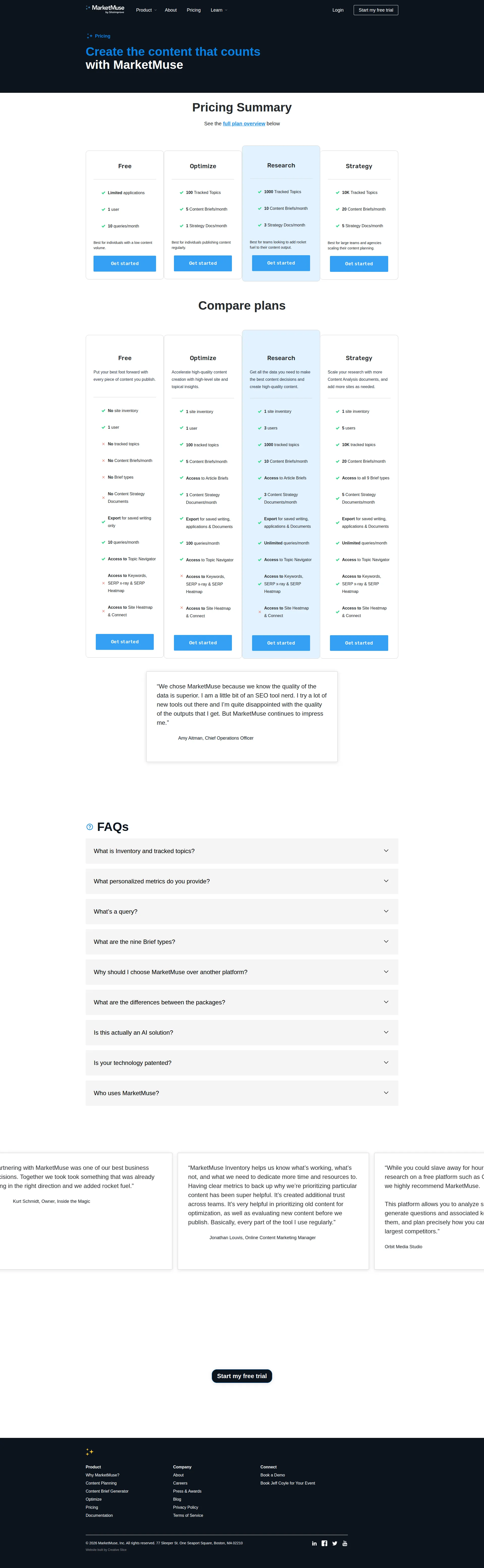 MarketMuse pricing page screenshot