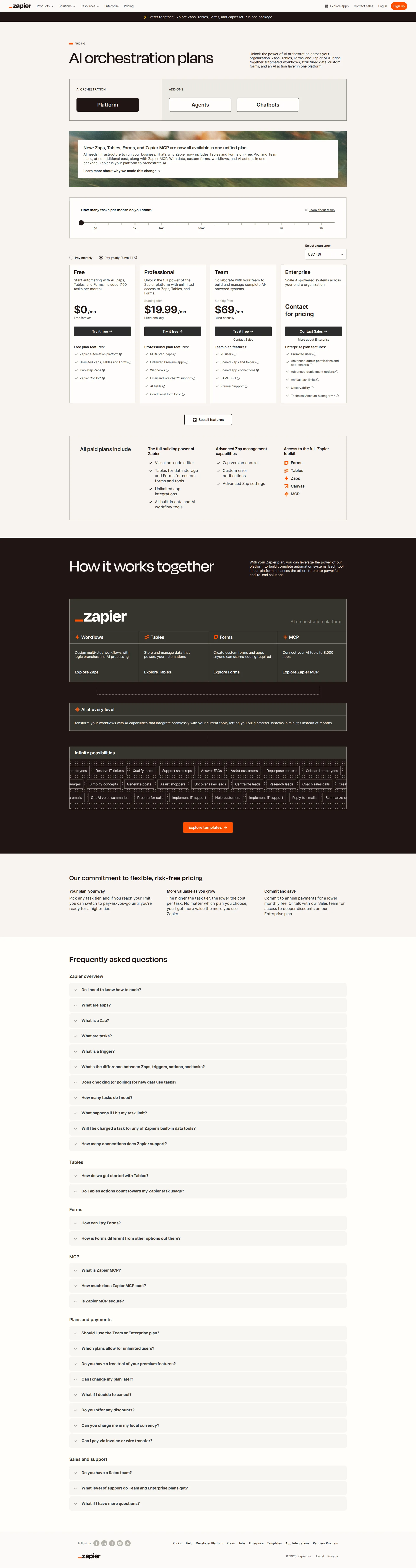 Zapier pricing page screenshot
