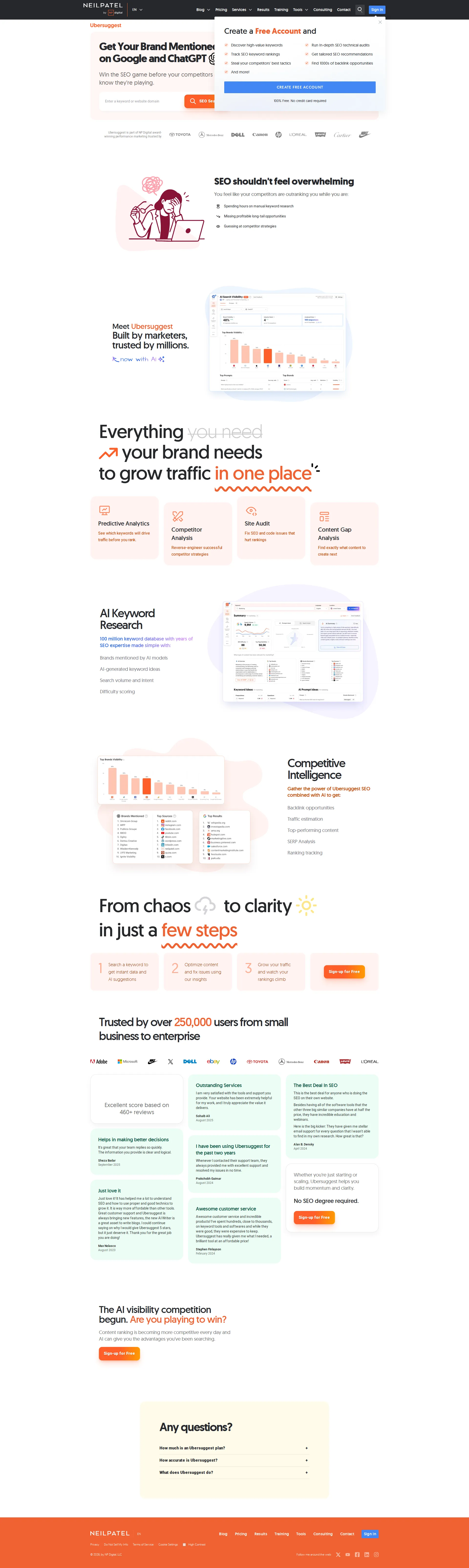 Ubersuggest pricing page screenshot