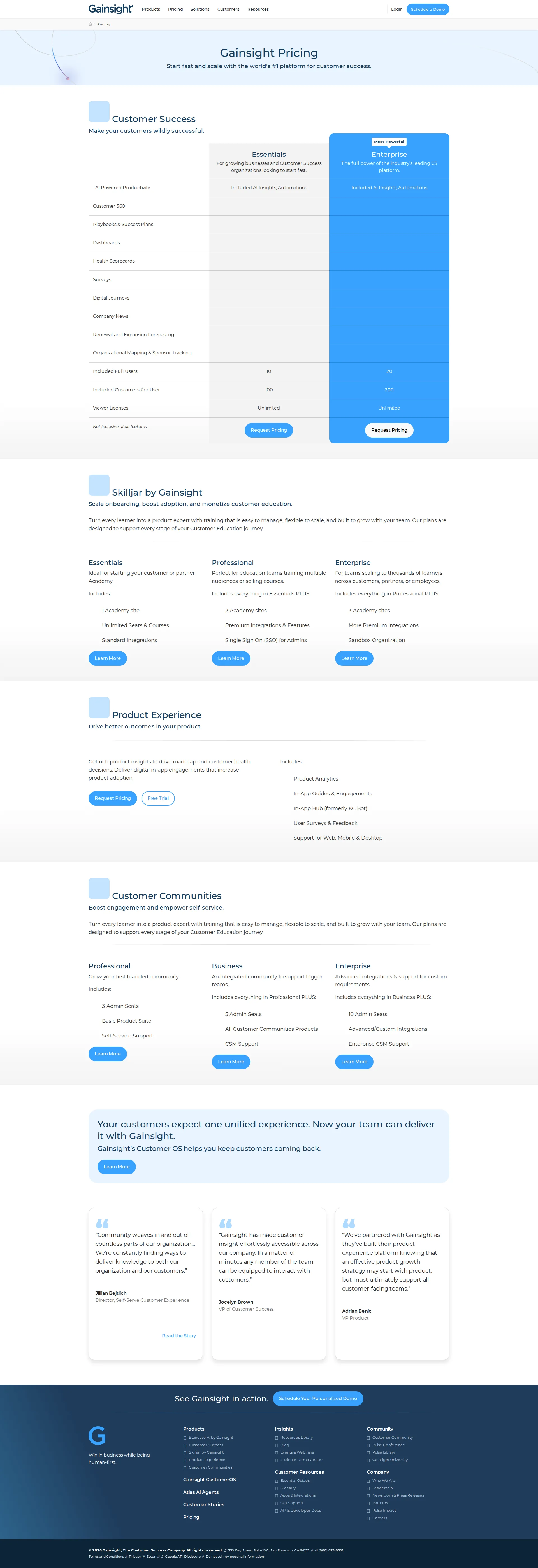 Gainsight pricing page screenshot