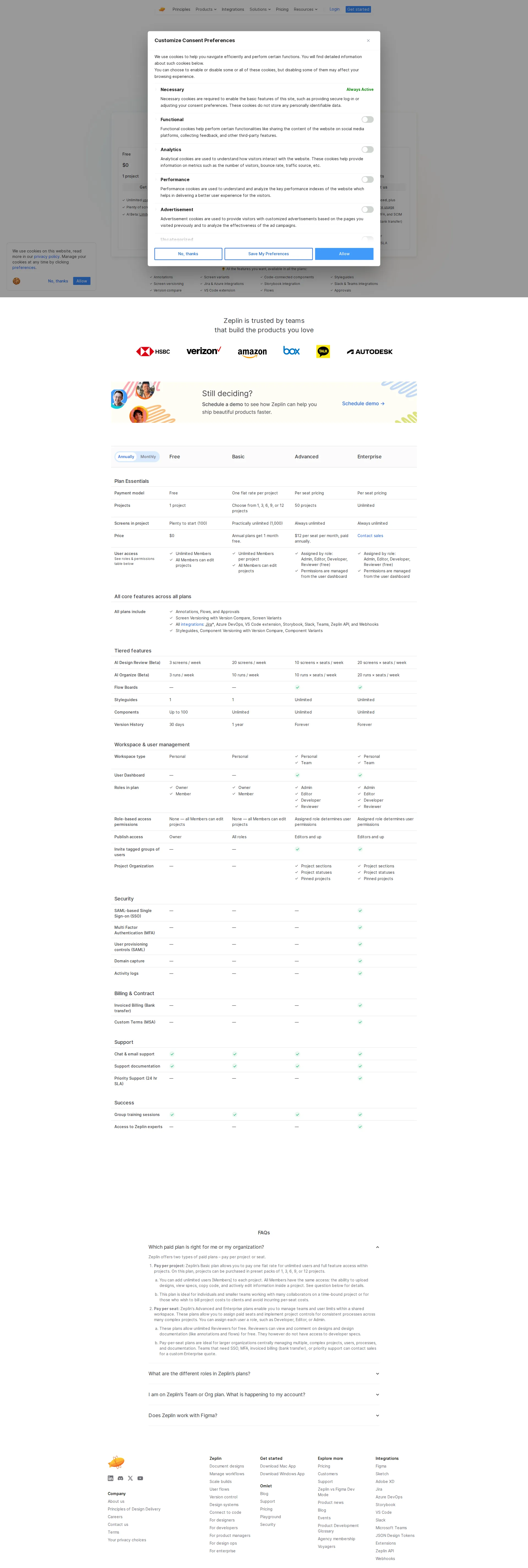 Zeplin pricing page screenshot