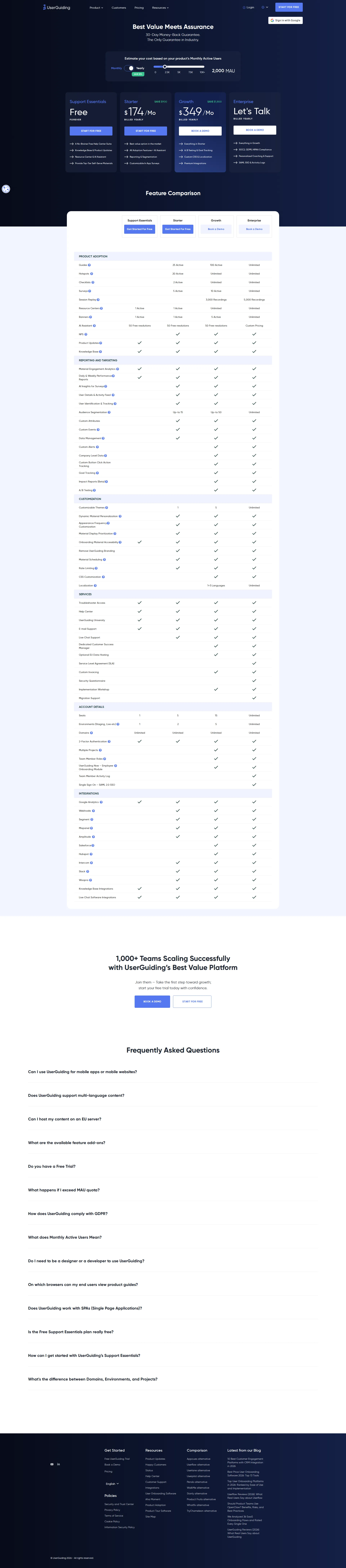 UserGuiding pricing page screenshot