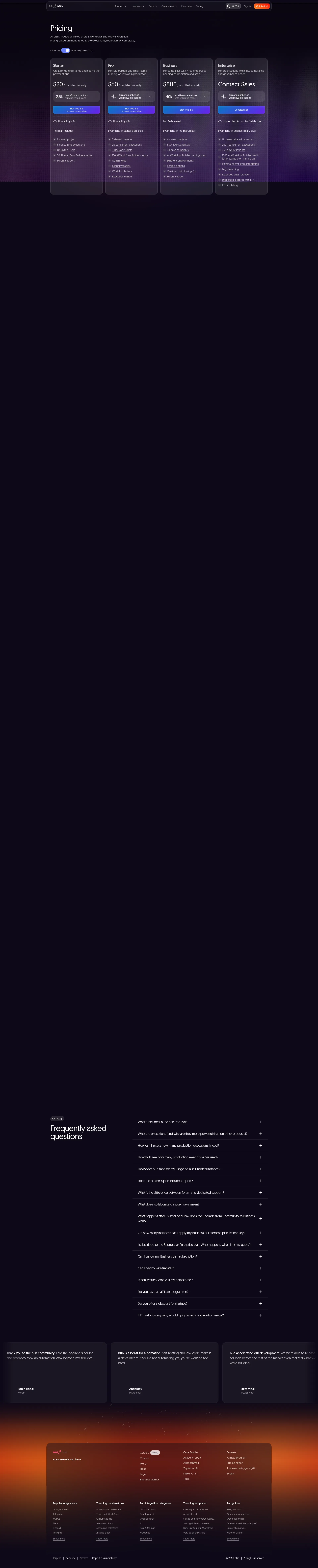 n8n pricing page screenshot