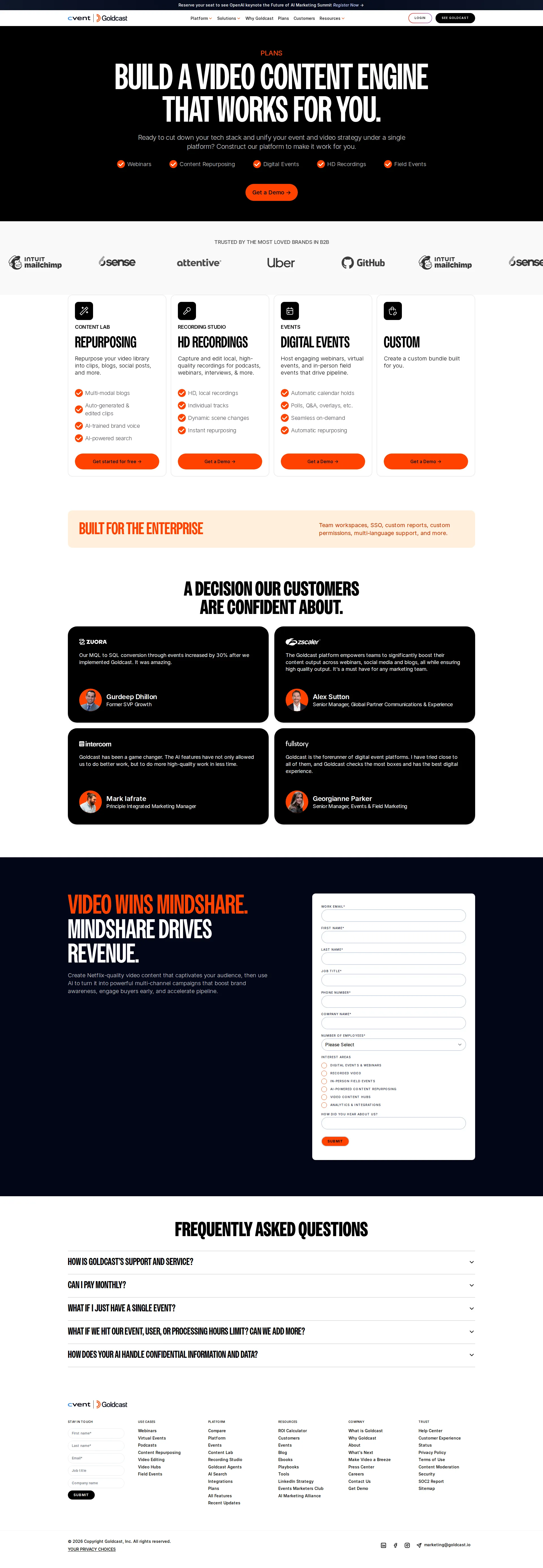 Goldcast pricing page screenshot