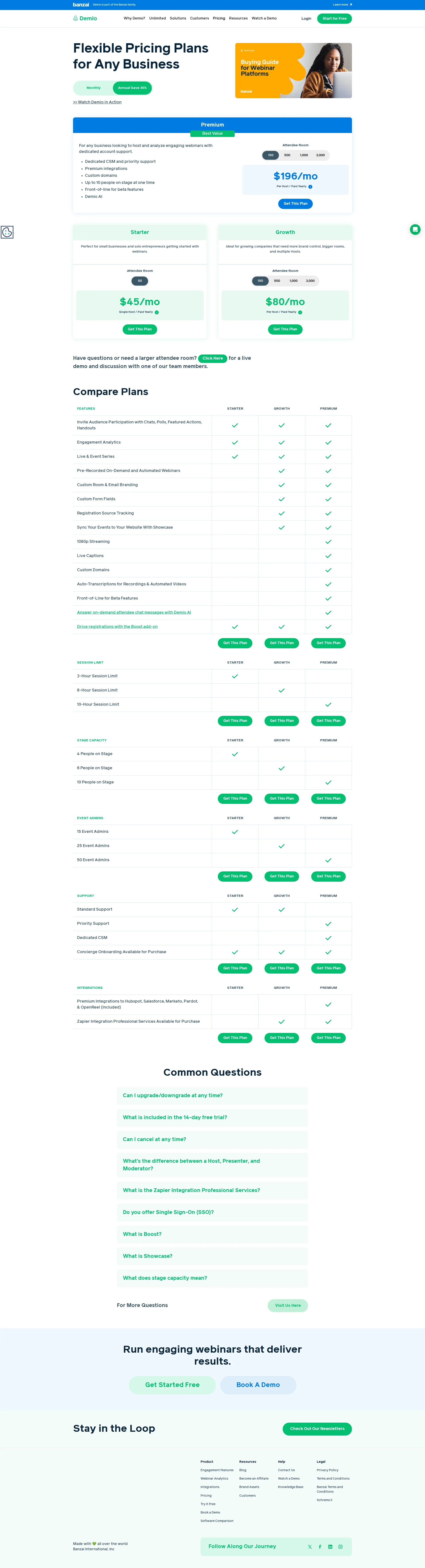 Demio pricing page screenshot