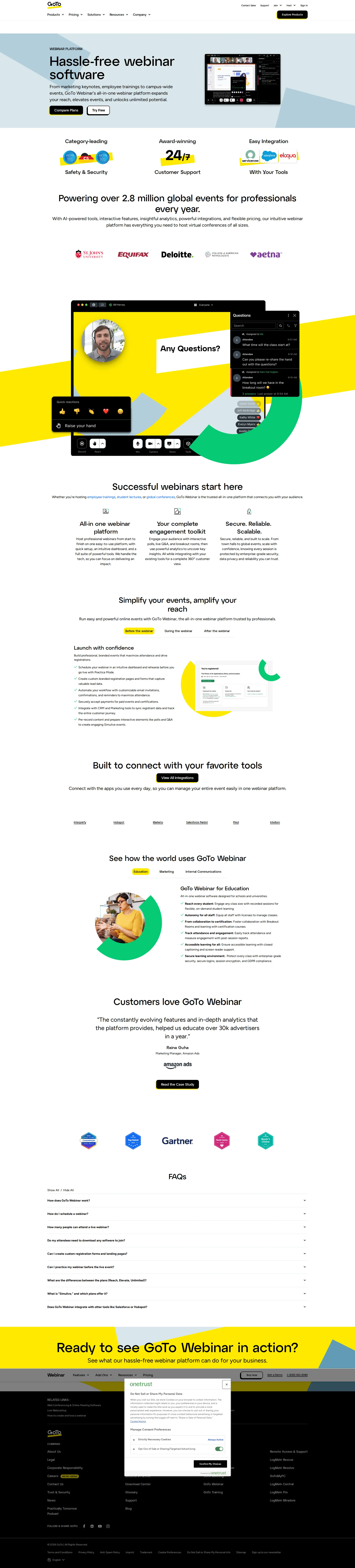 GoTo Webinar pricing page screenshot