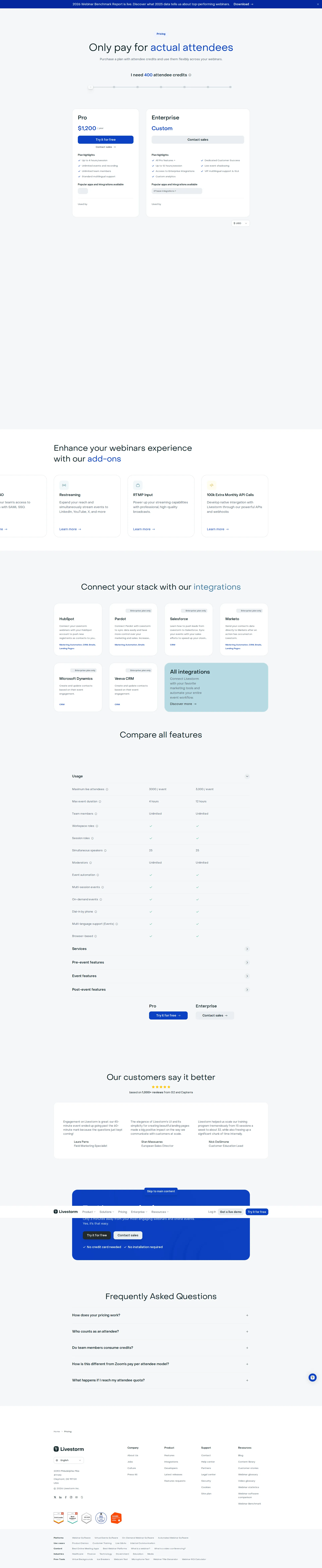 Livestorm pricing page screenshot
