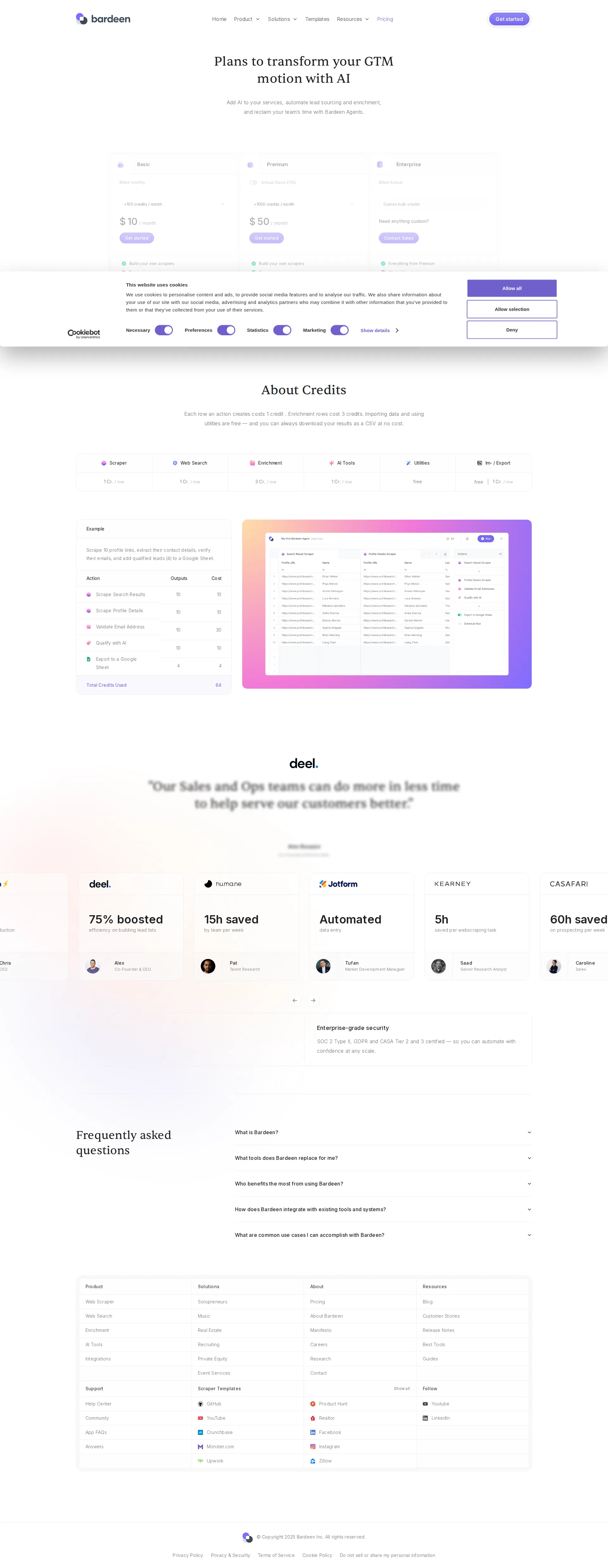 Bardeen pricing page screenshot