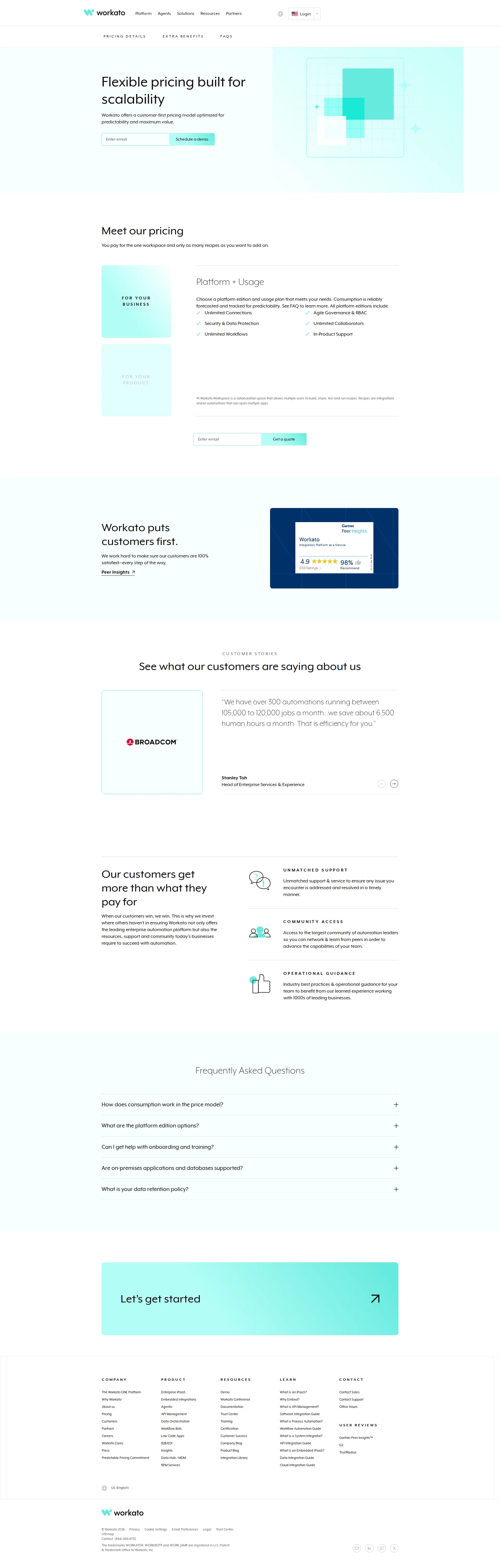 Workato pricing page screenshot
