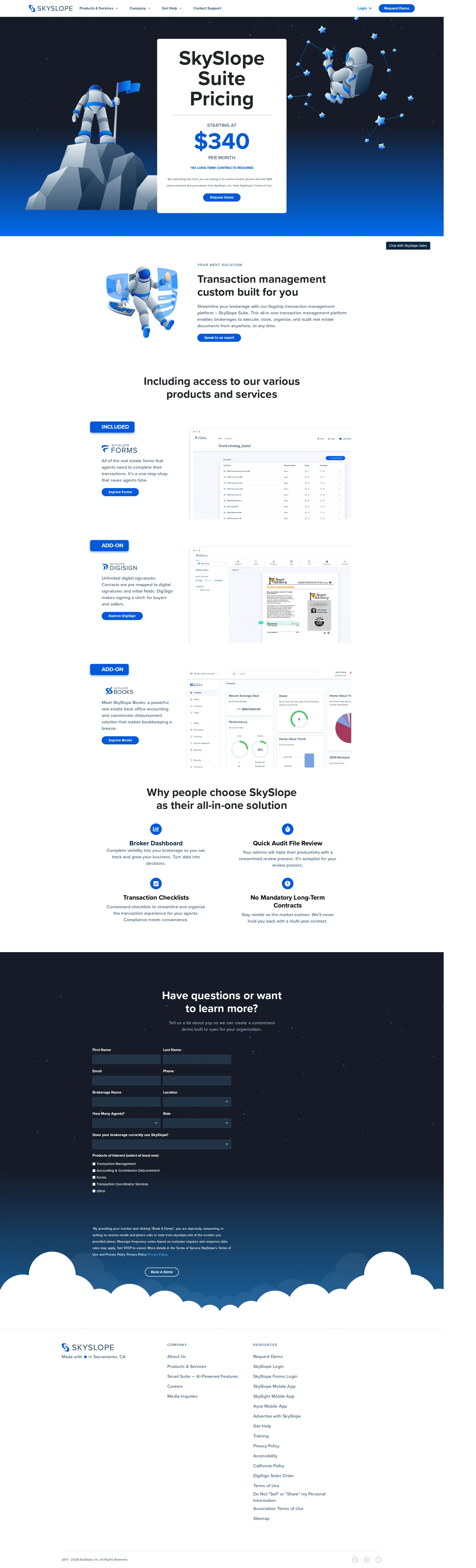 SkySlope pricing page screenshot