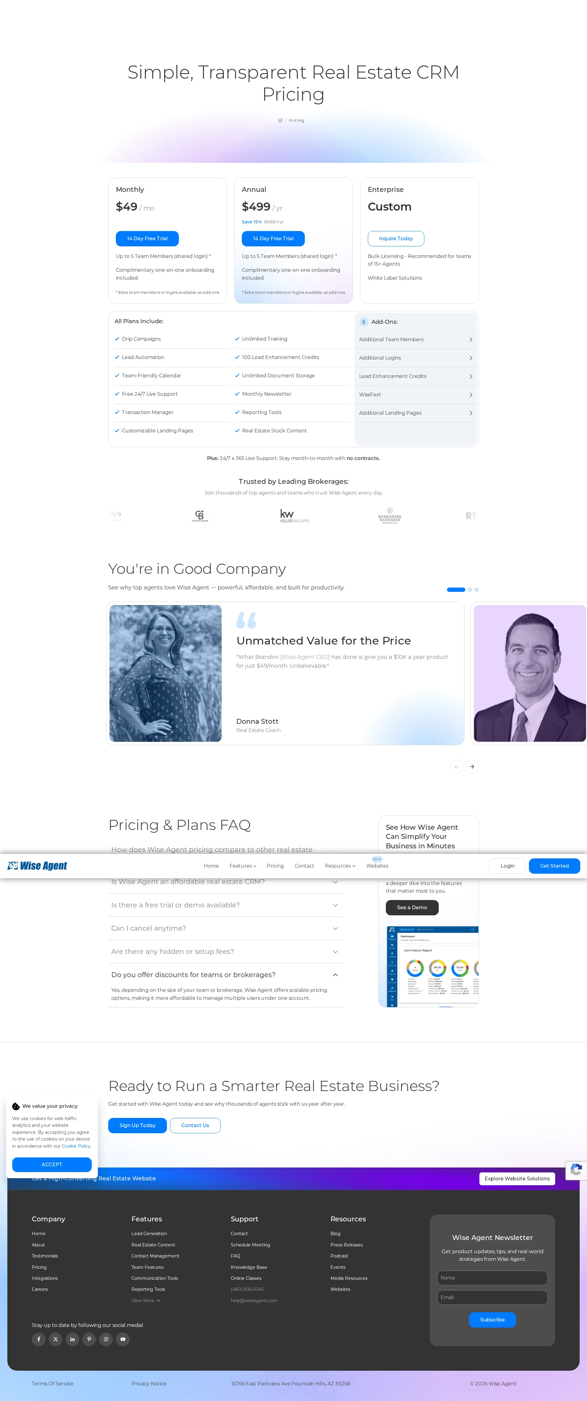 Wise Agent pricing page screenshot
