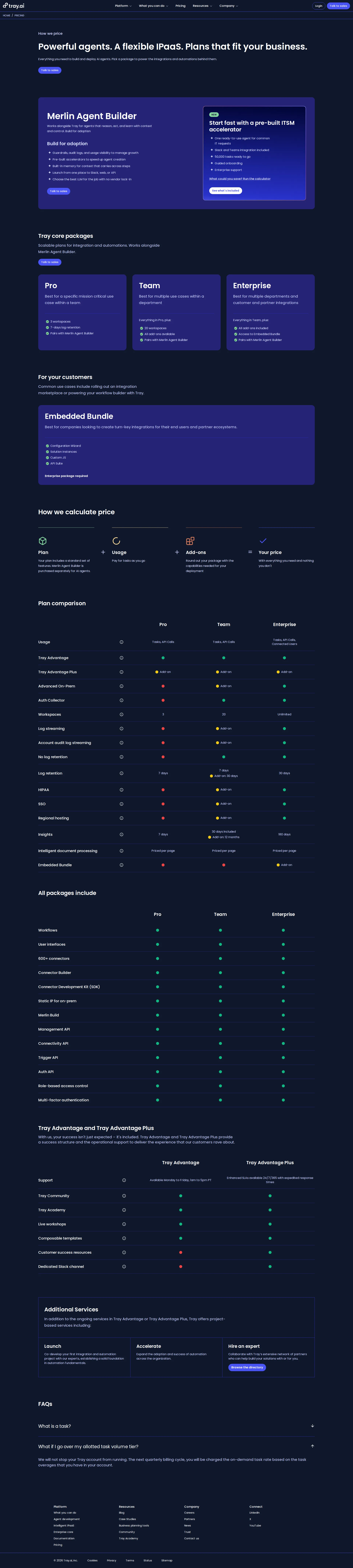 Tray.io pricing page screenshot