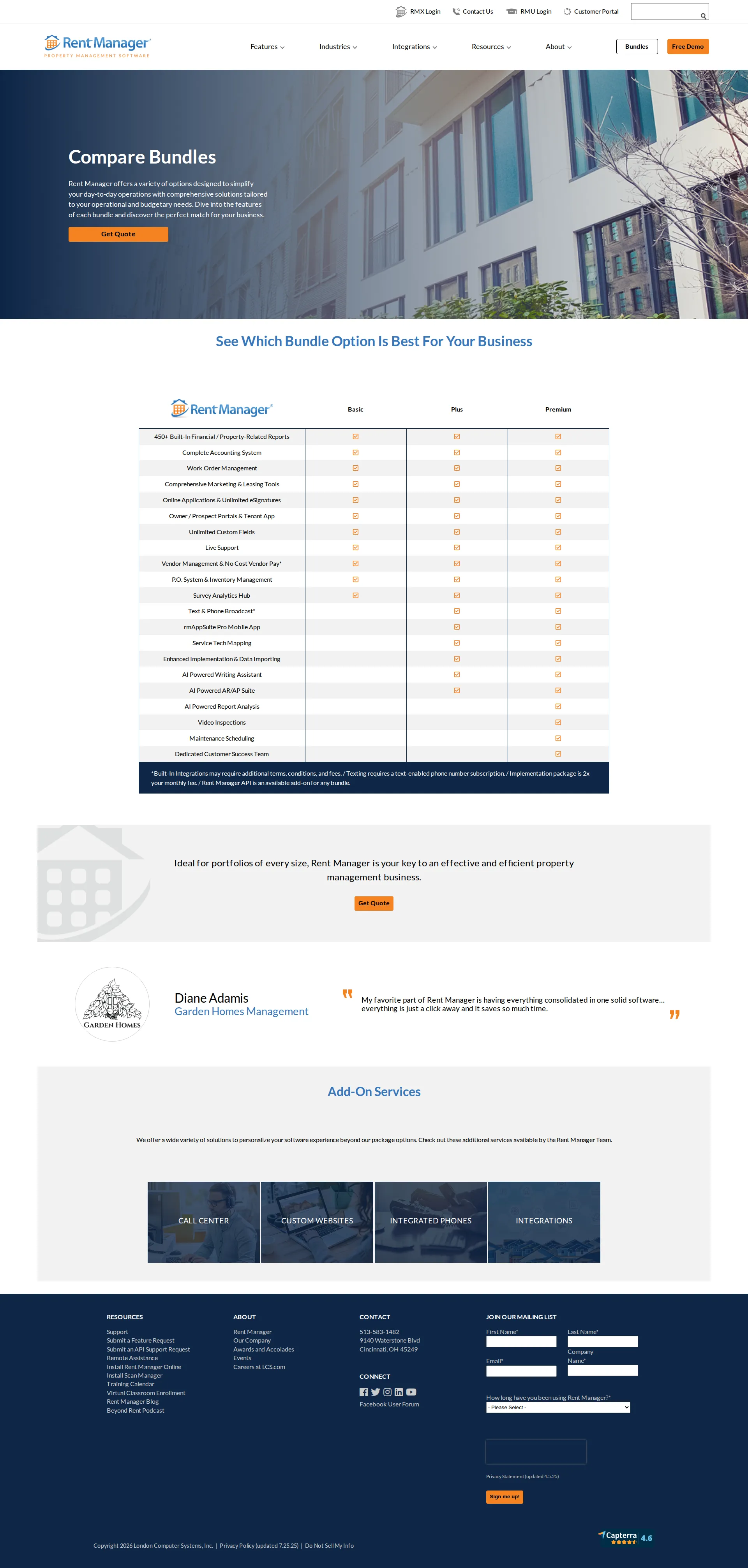 Rent Manager Pro pricing page screenshot
